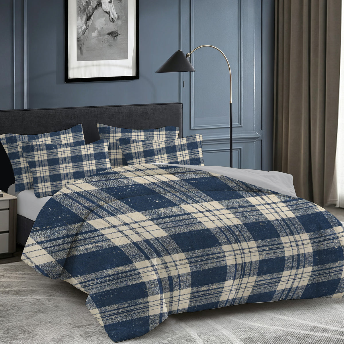 7-Piece Blue Plaid Comforter Set