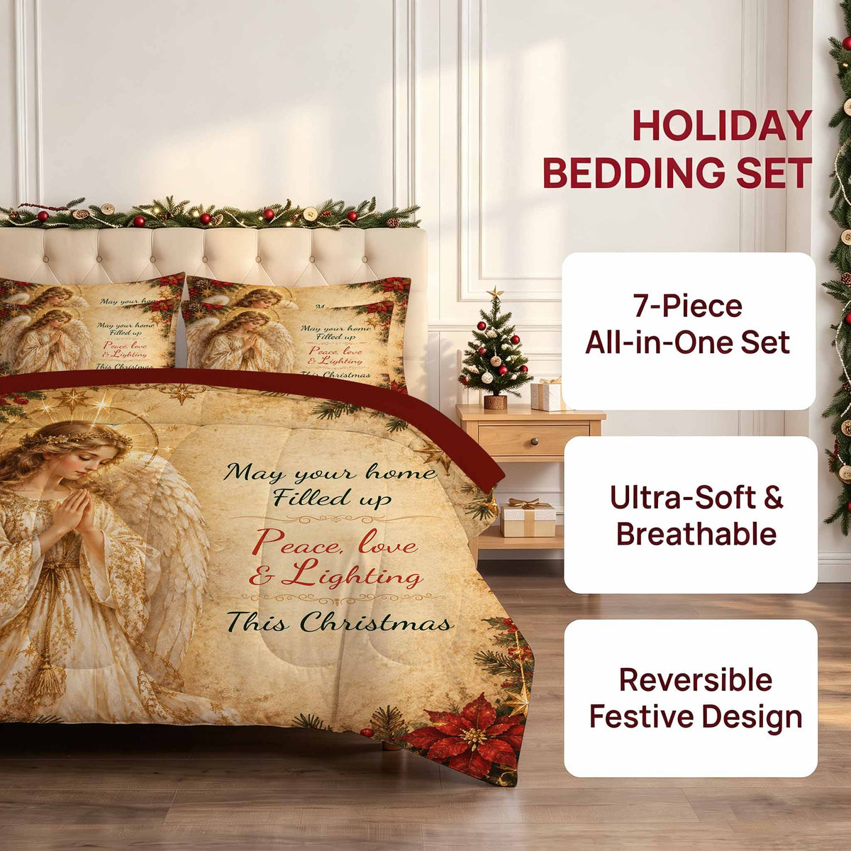 7-Piece Vintage Christmas Angel Comforter Set