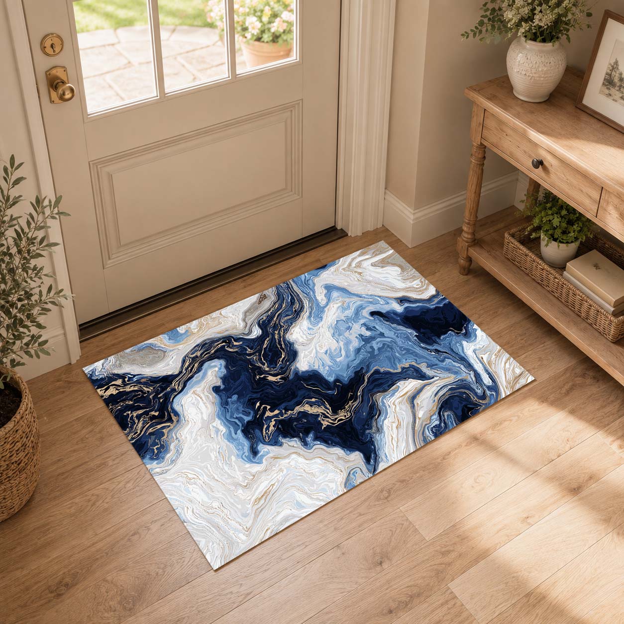 Marble Swirl Fluid Abstract Gold Vein Non‑Slip Area Rug