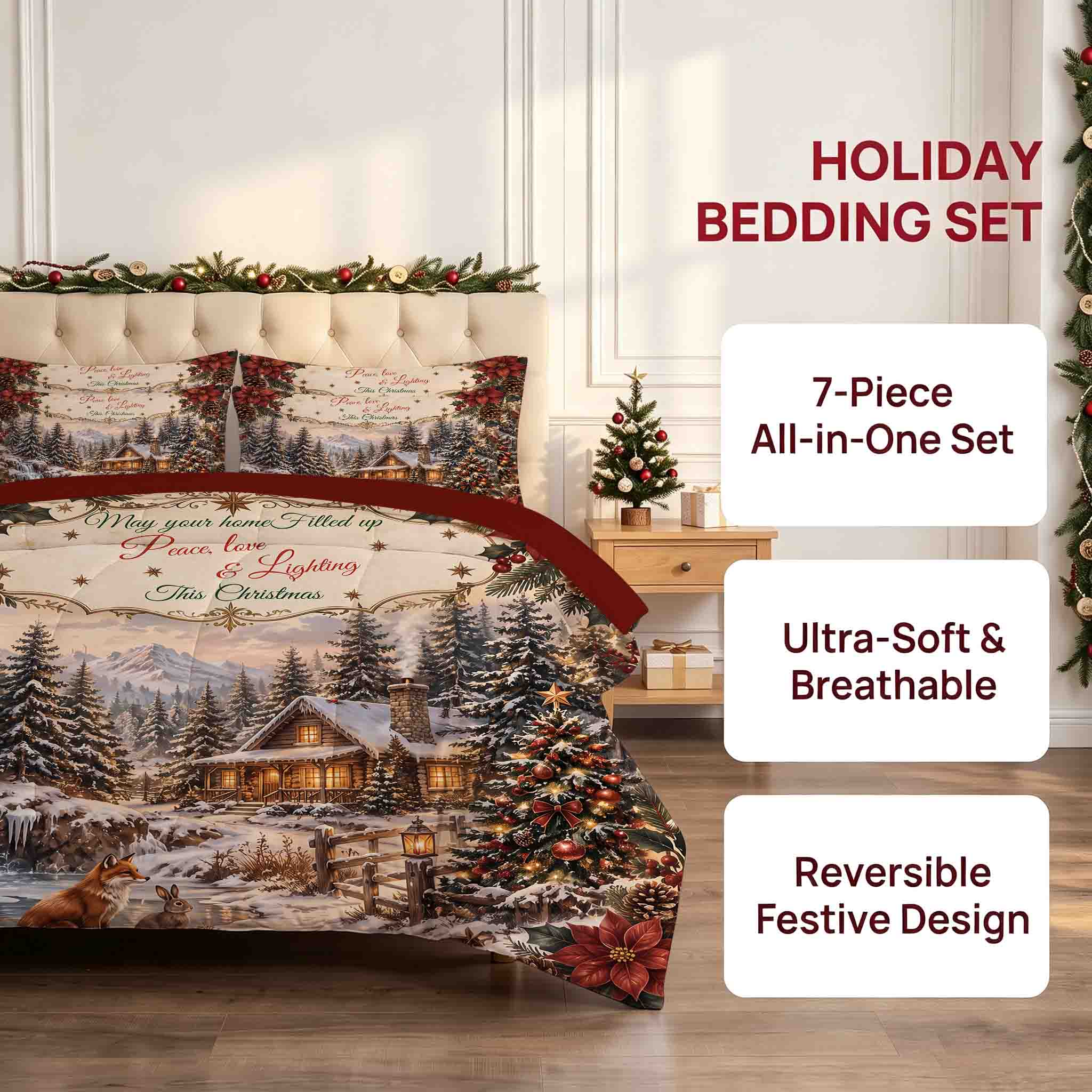 7-Piece Vintage Christmas Cabin Comforter Set