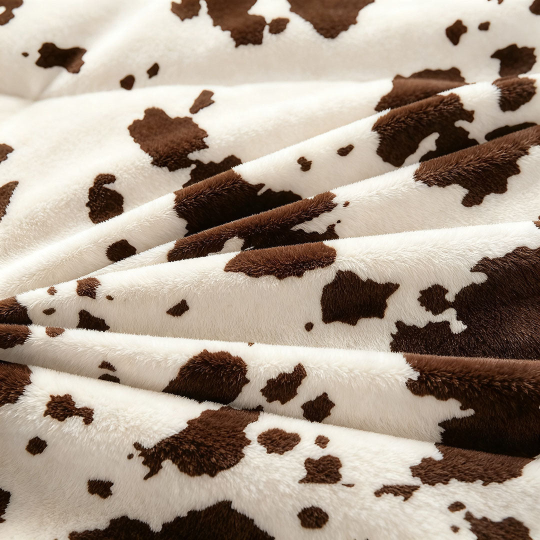 3 Piece Soft Cow Print Plush Comforter Set for Fall & Winter
