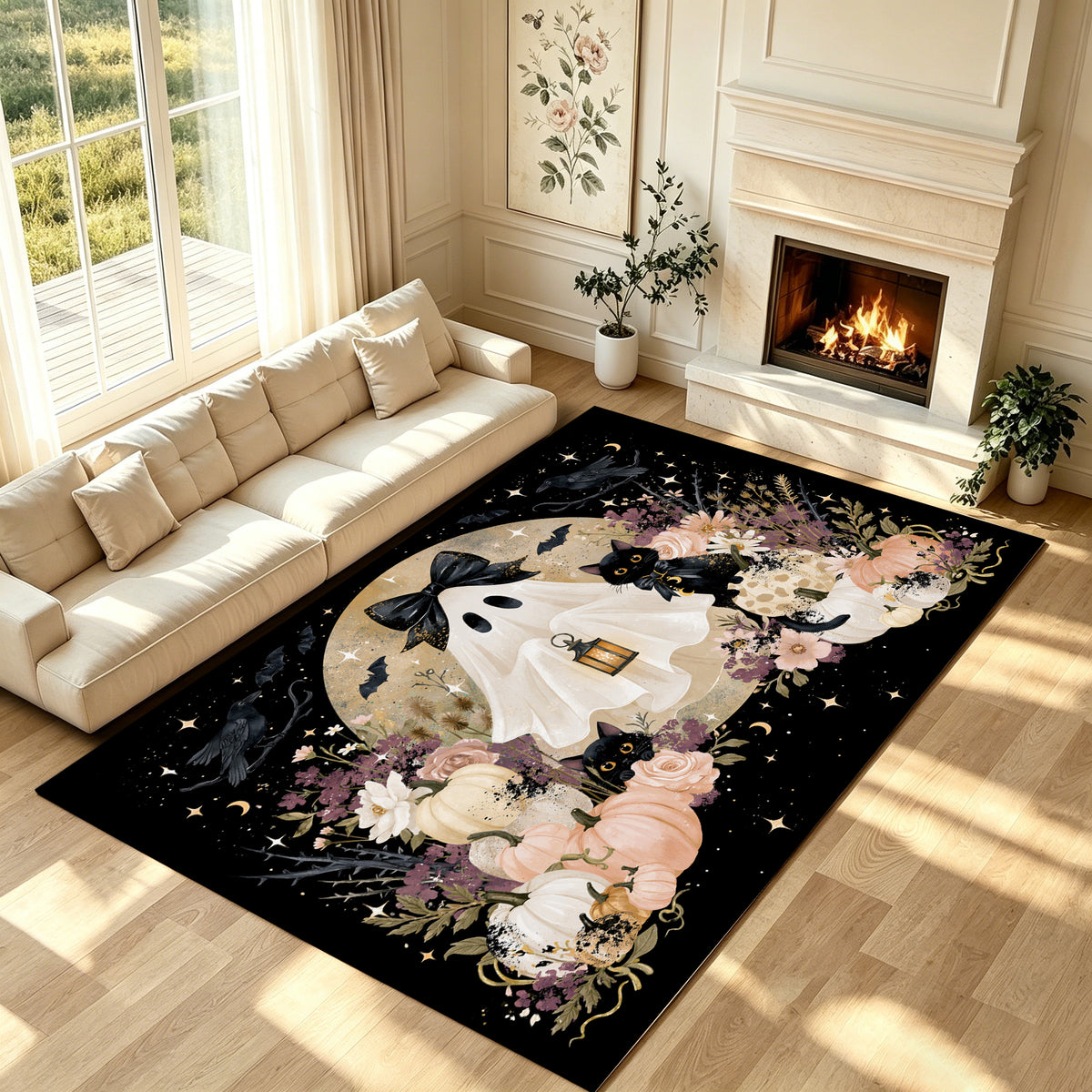 Liveonus Halloween Ghost Pumpkin Non‑Slip Area Rug