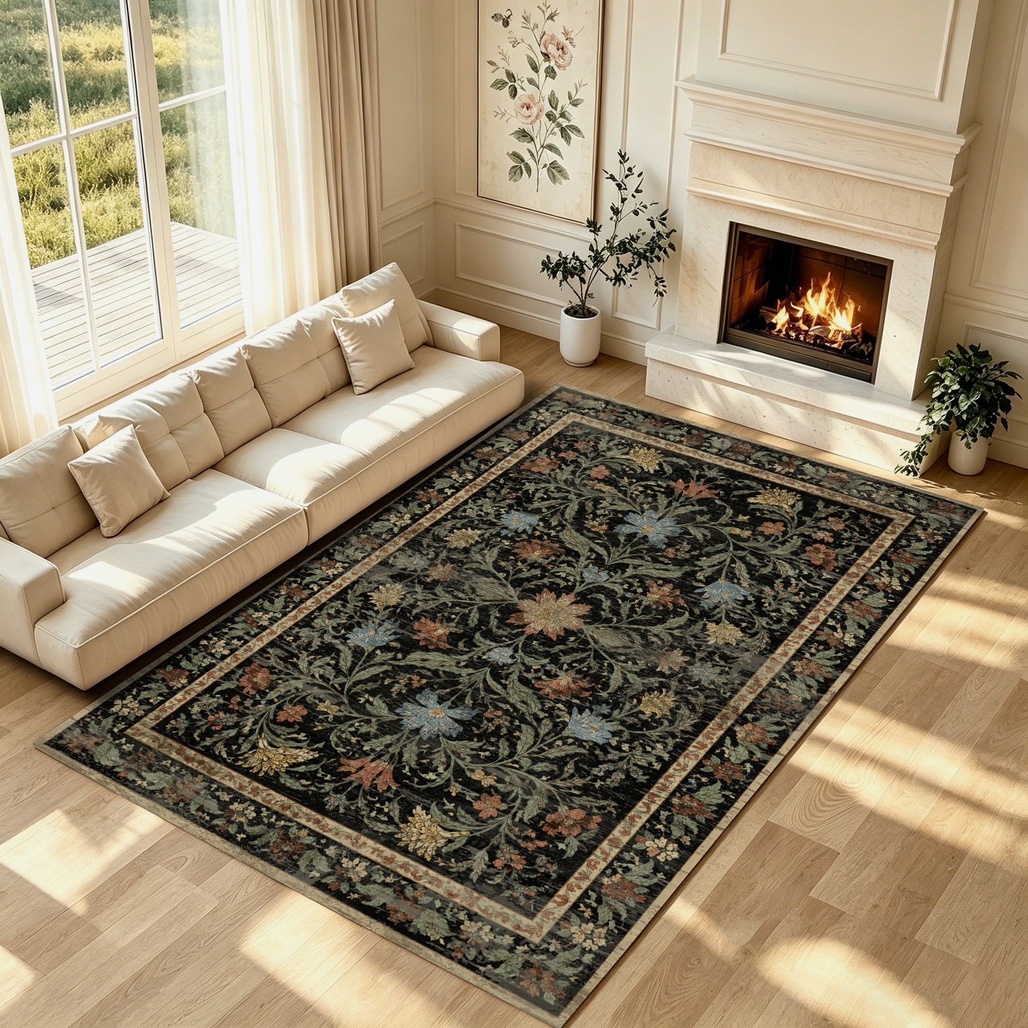 Liveonus Machine Washable French Country Vintage Floral Area Rug