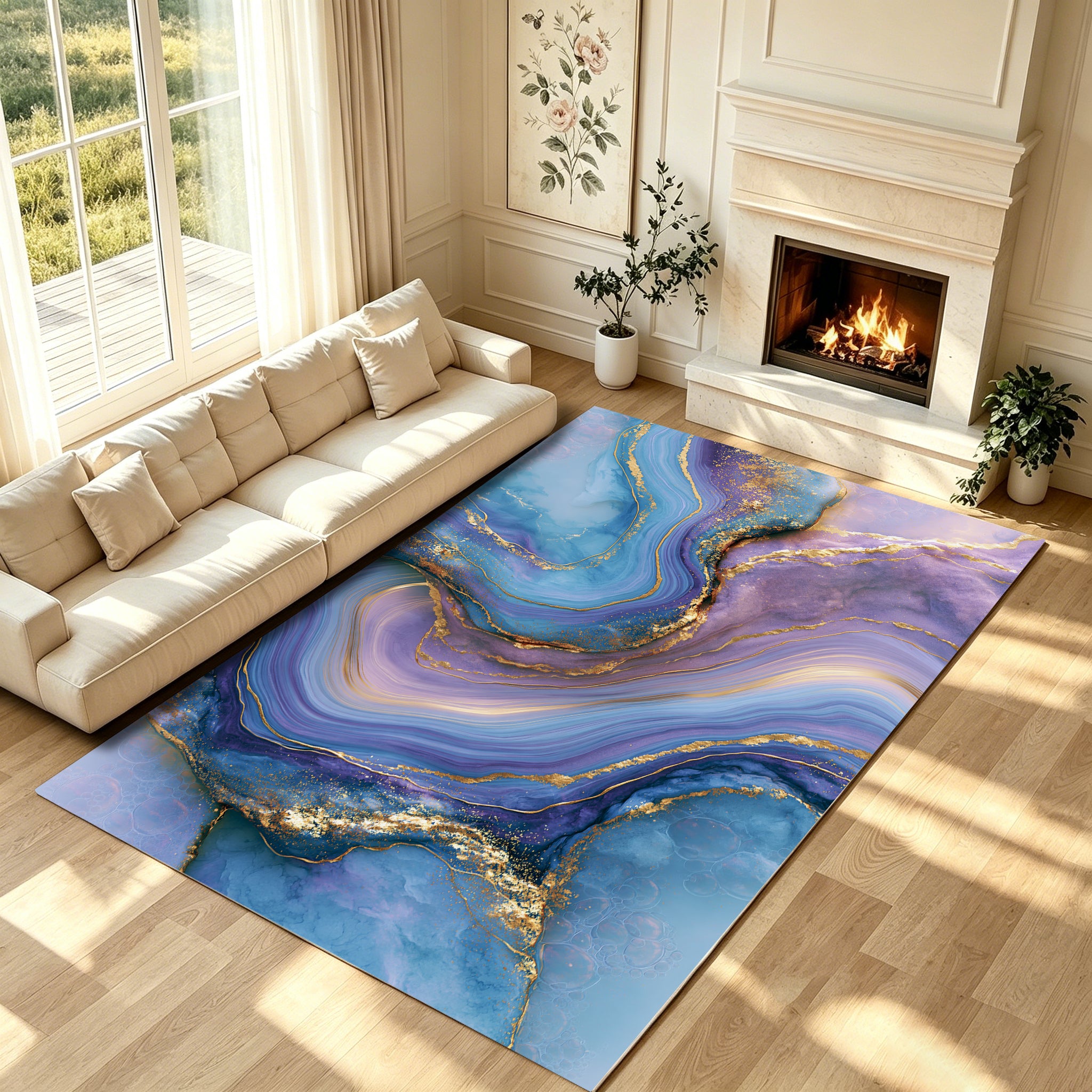 Liveonus Marble Swirl Abstract Gold Vein Non‑Slip Area Rug