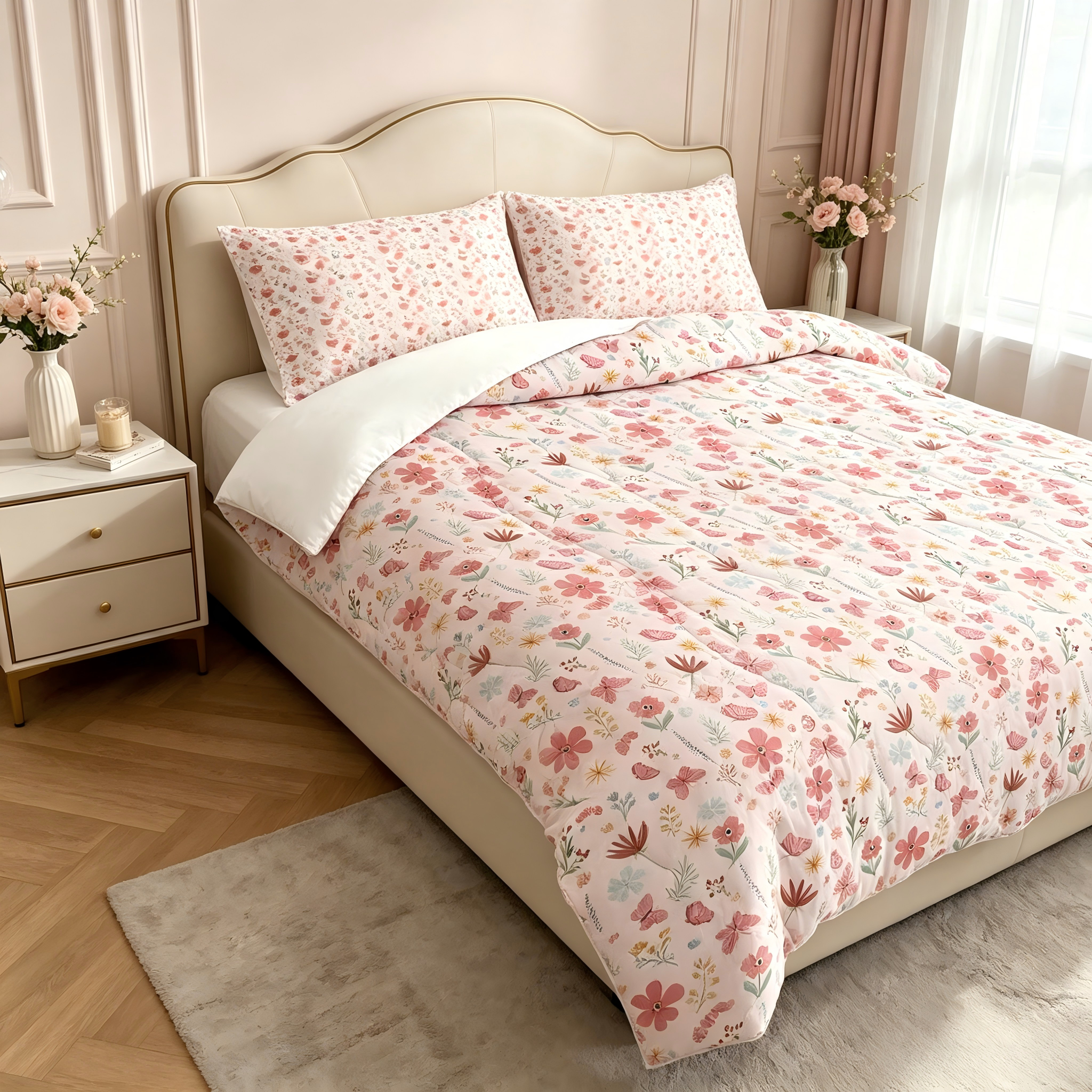 Liveonus 3 Pieces Cute Vintage Floral Soft Lightweight Comforter Set