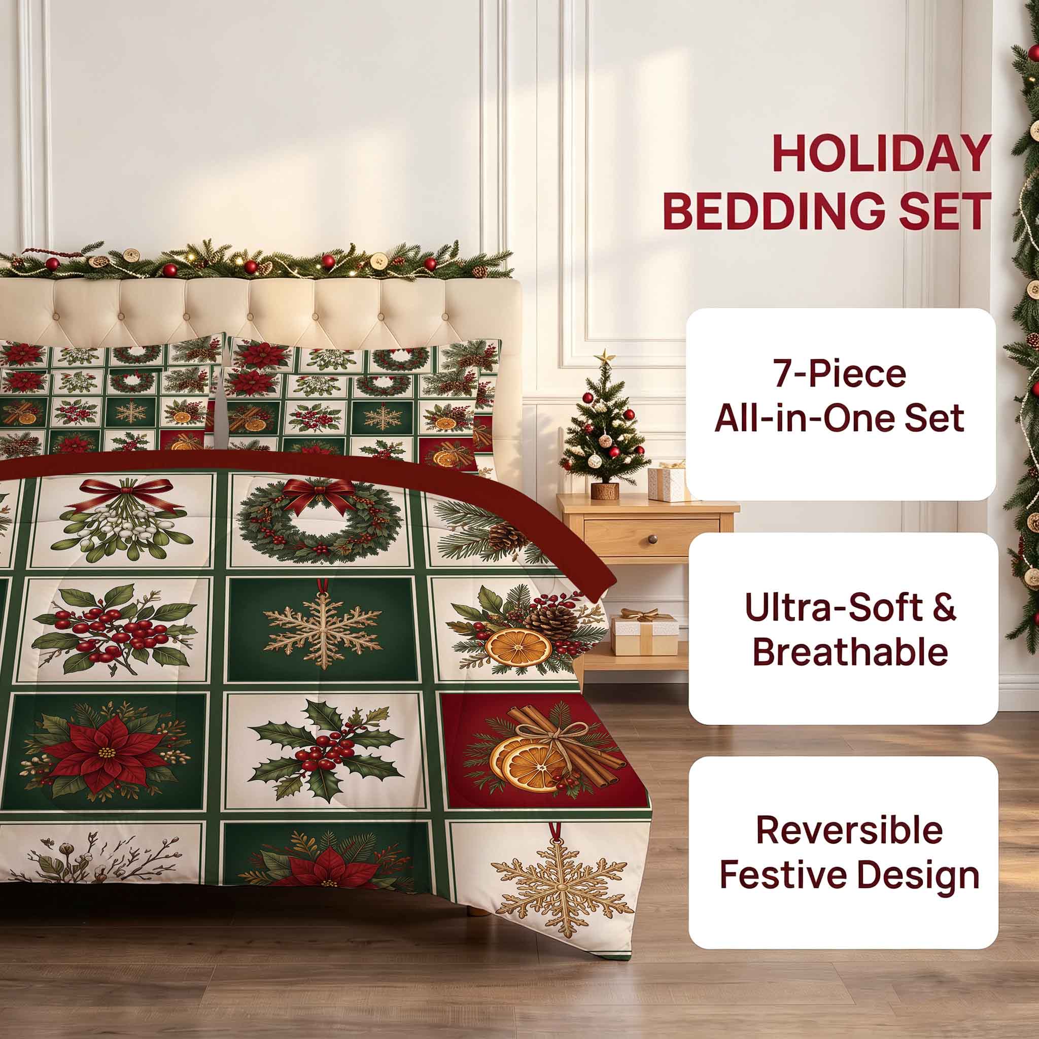 7-Piece Vintage Christmas Patchwork Comforter Set