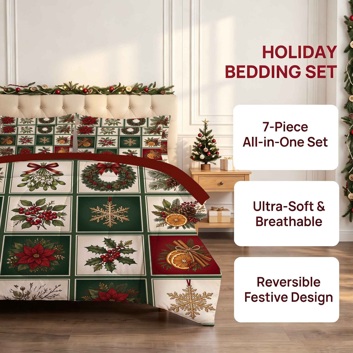 7-Piece Vintage Christmas Patchwork Comforter Set