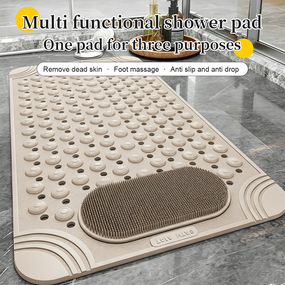 Liveonus Anti Slip Shower Mat With Foot Scrubber