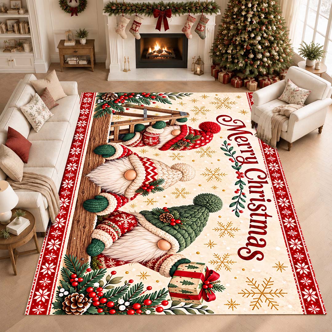 Christmas Gnome Santa Non‑Slip Washable Area Rug
