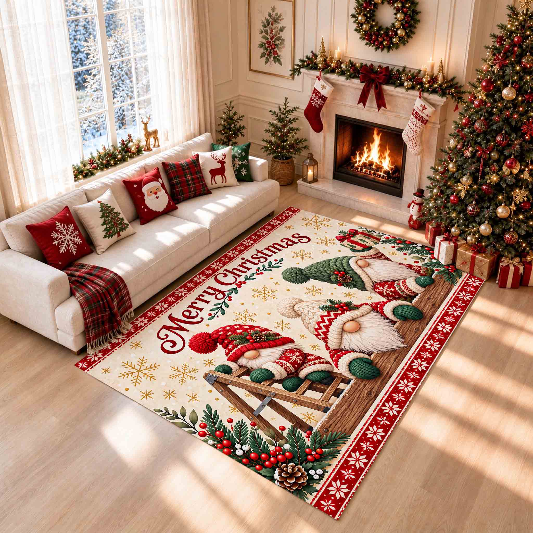 Christmas Gnome Santa Non‑Slip Washable Area Rug