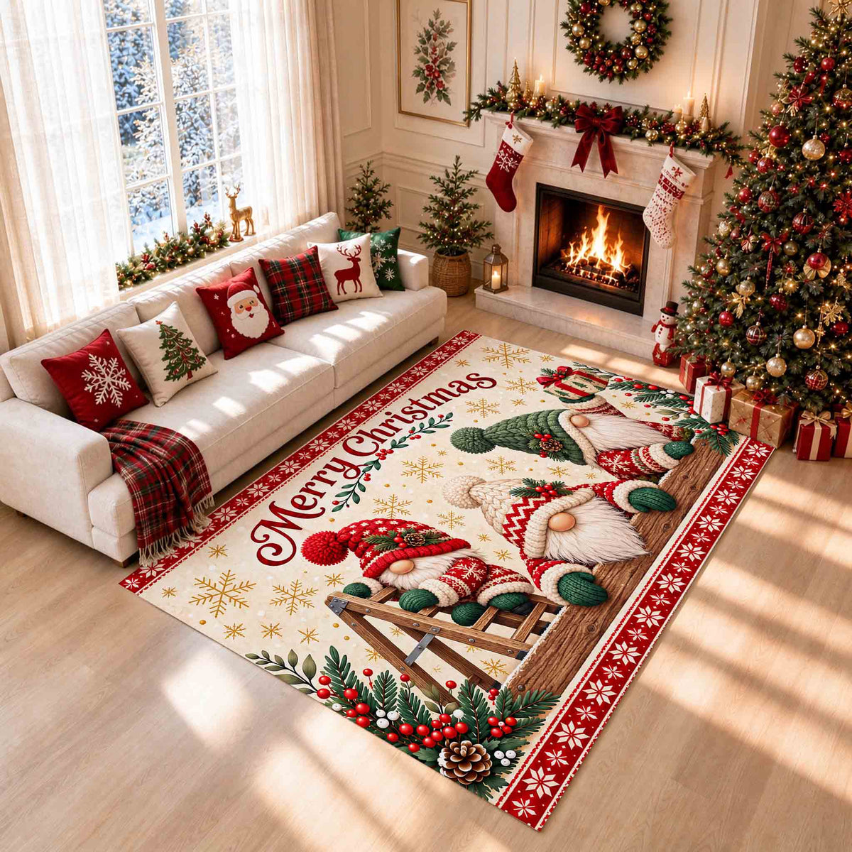 Christmas Gnome Santa Non‑Slip Washable Area Rug
