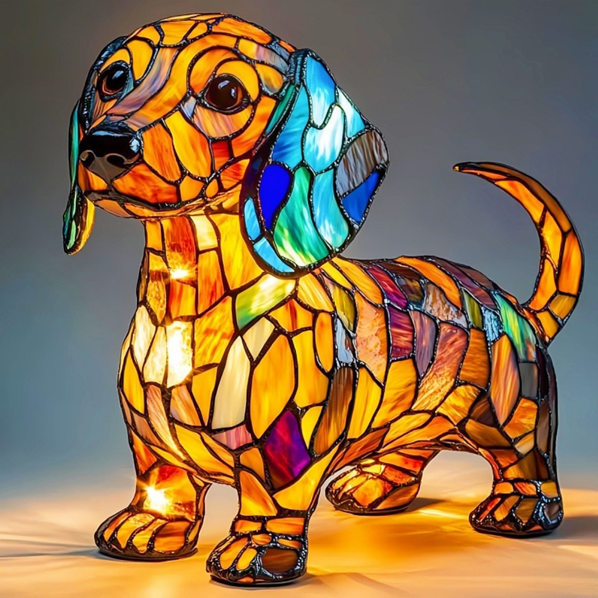 Stained-Glass Aesthetic Resin Dog Desk Lamp