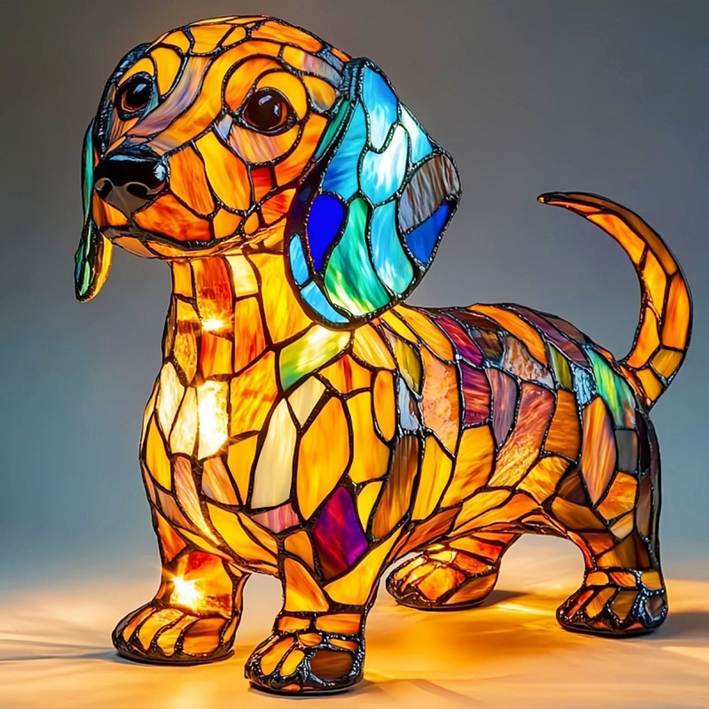 Stained-Glass Aesthetic Resin Dog Desk Lamp