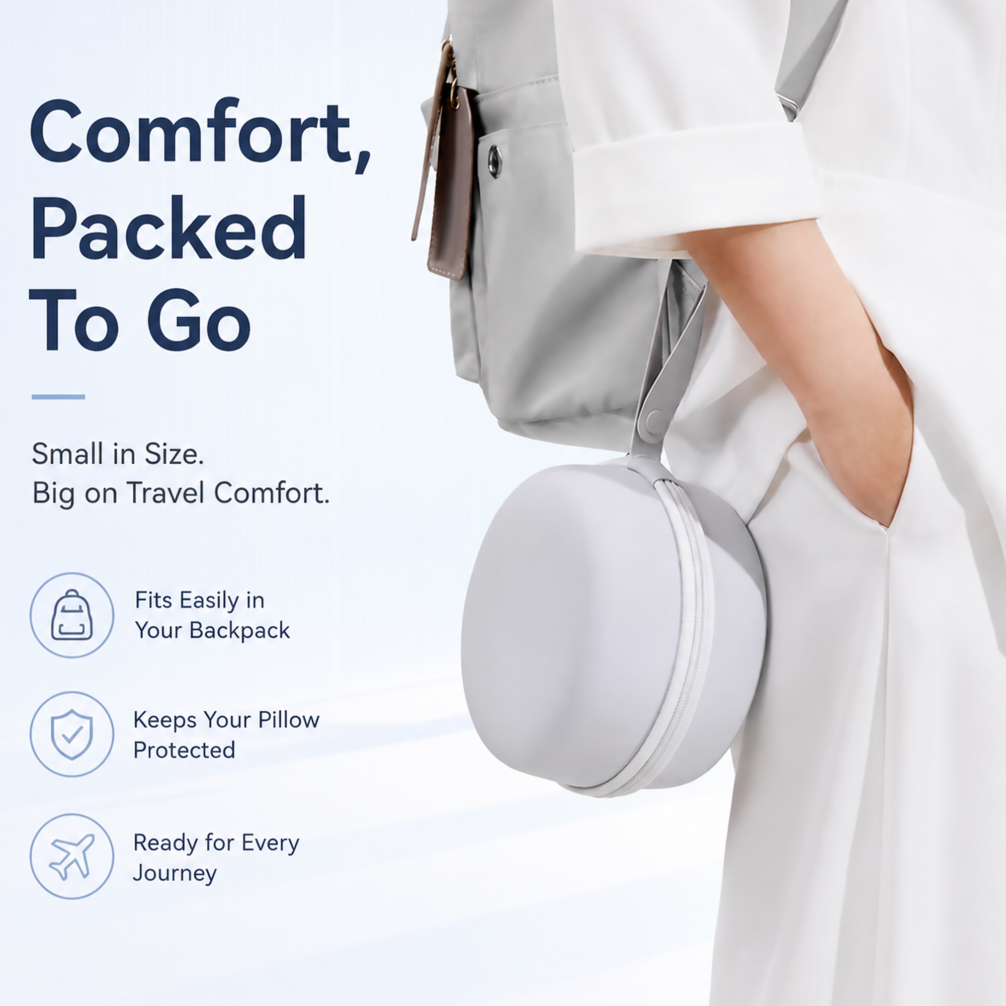 Ergonomic Travel Pillow with Capsule Case 360° Neck & Chin Support