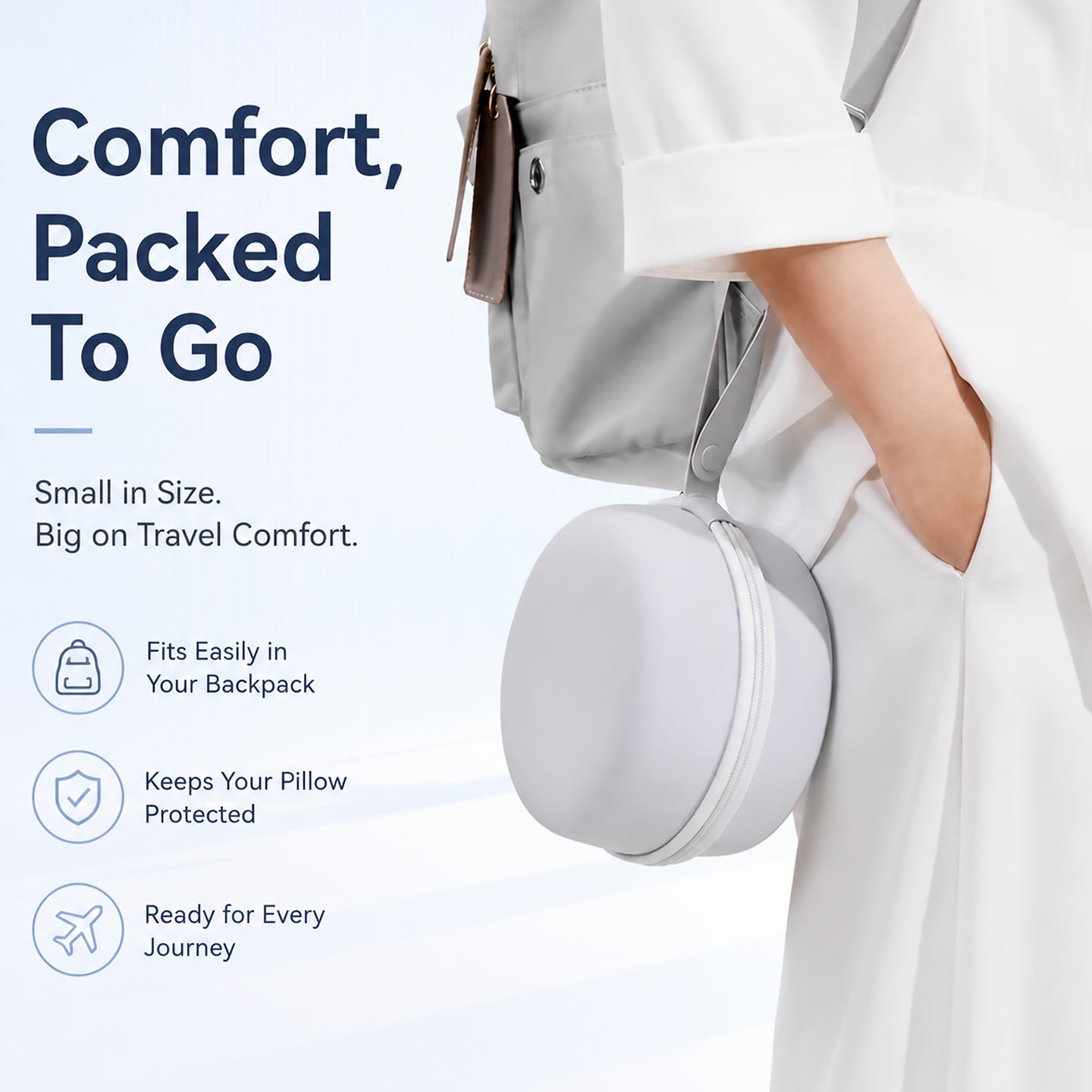 Ergonomic Travel Pillow with Capsule Case 360° Neck & Chin Support