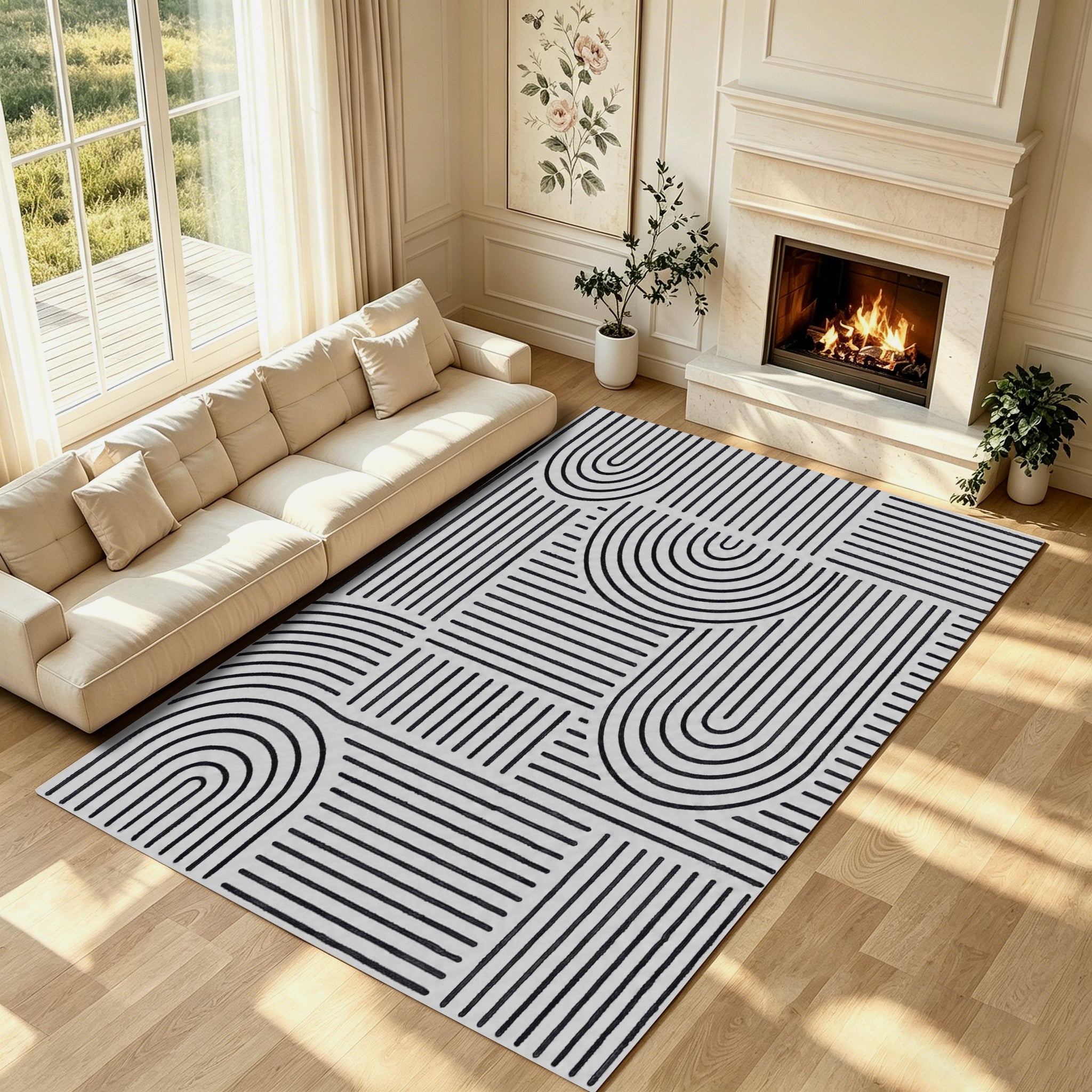 Liveonus Mid‑Century Modern Abstract Geometric Line Area Rug