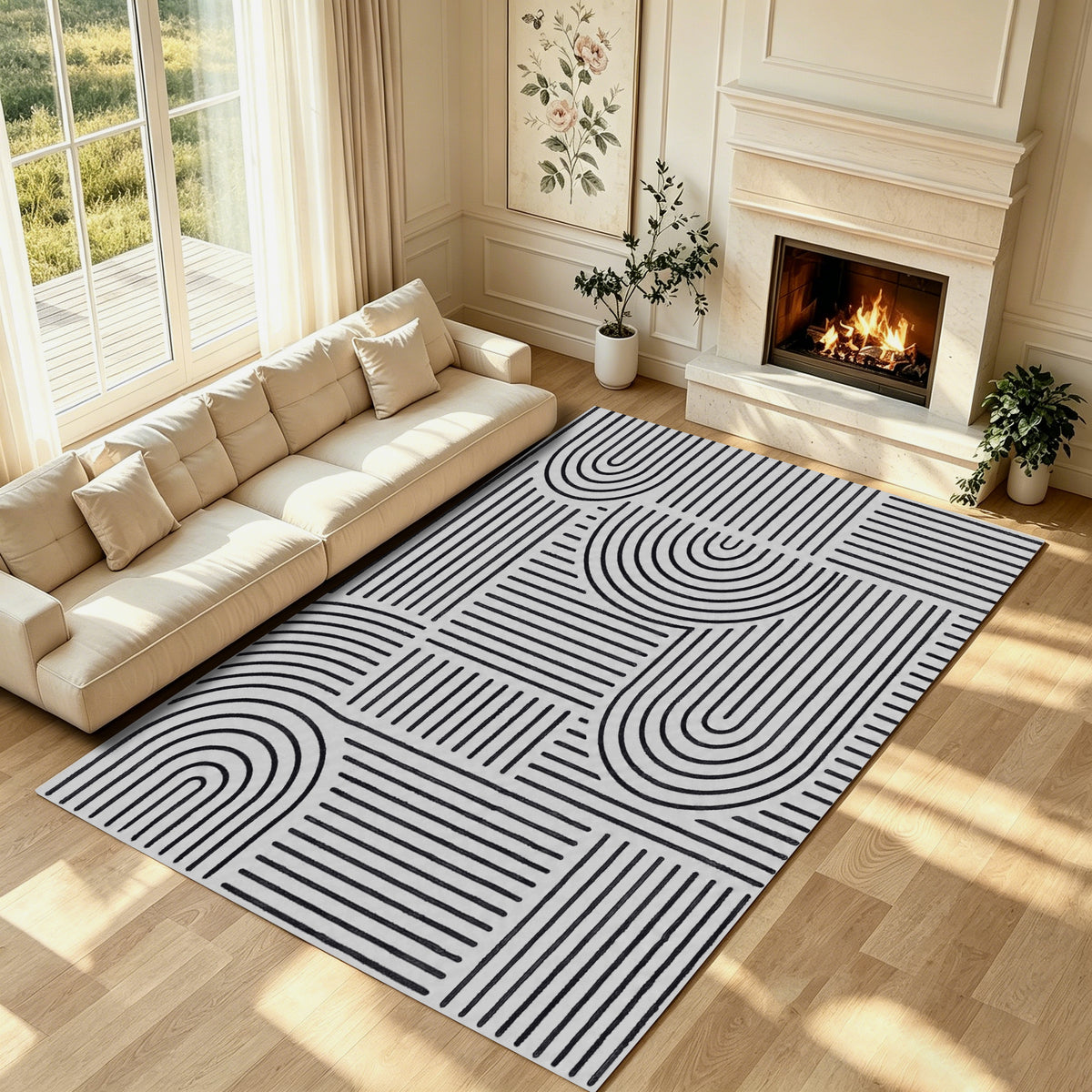 Liveonus Mid‑Century Modern Abstract Geometric Line Area Rug