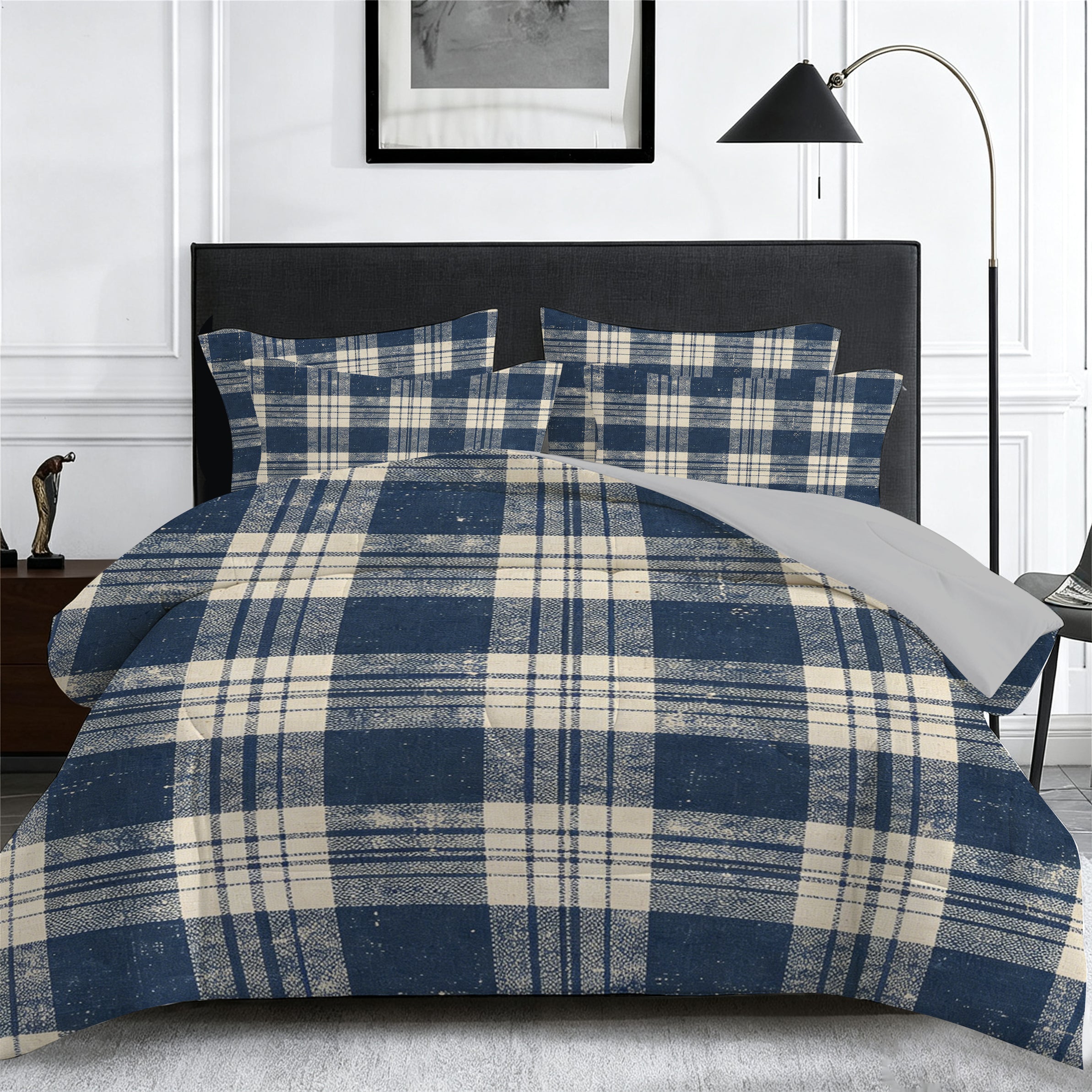 7-Piece Blue Plaid Comforter Set