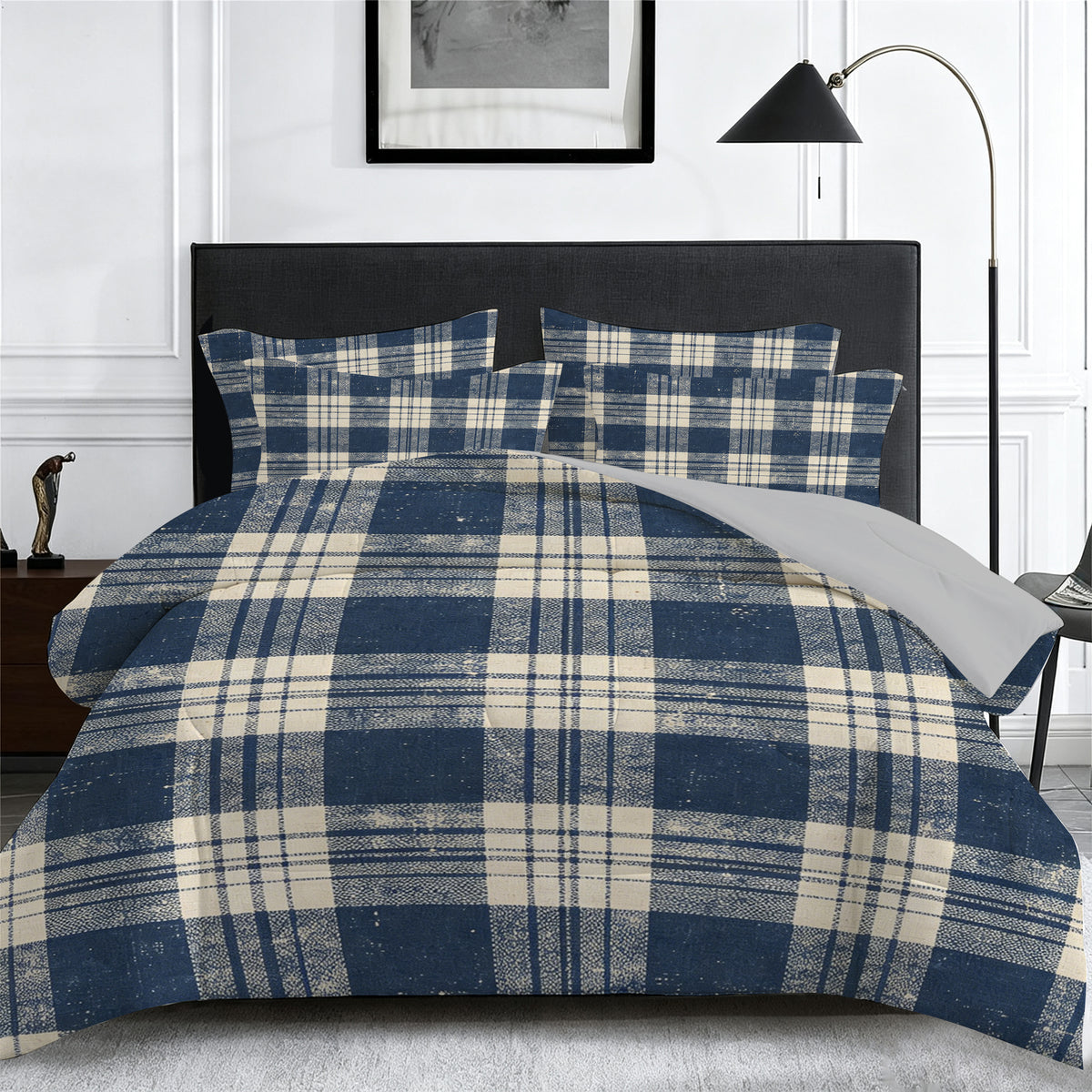 7-Piece Blue Plaid Comforter Set