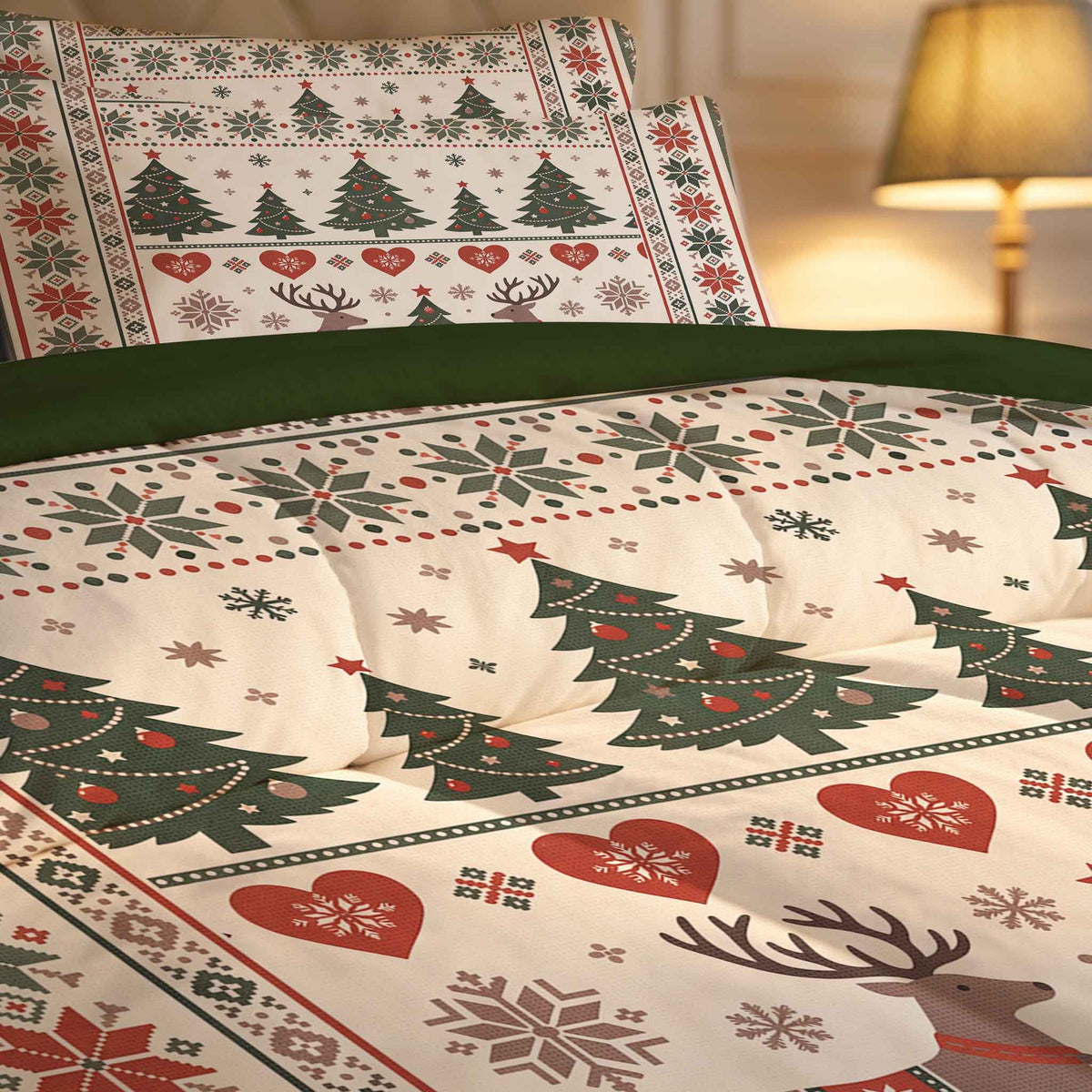 7-Piece Vintage Christmas Reindeer Comforter Set