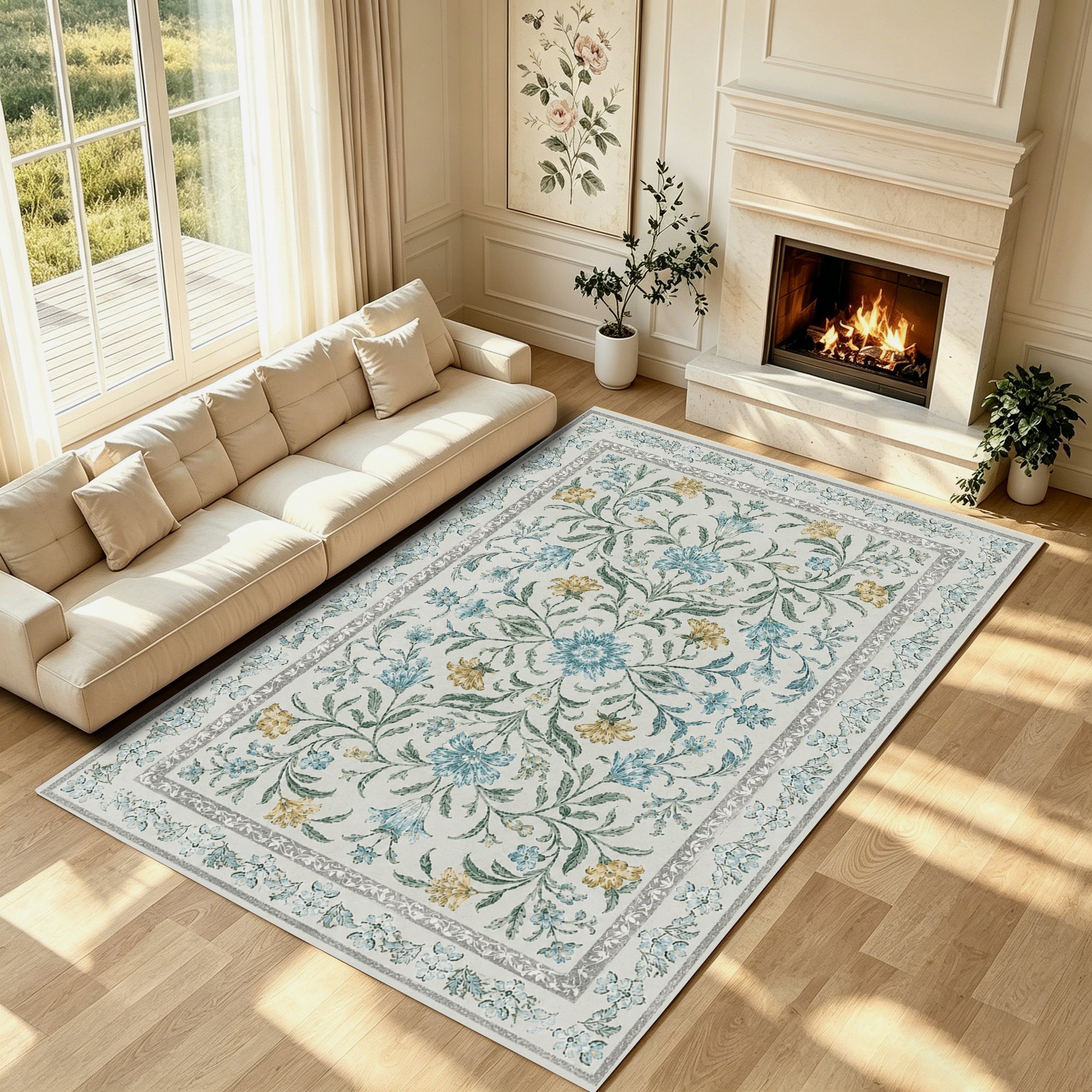 Liveonus Machine Washable French Country Vintage Floral Area Rug