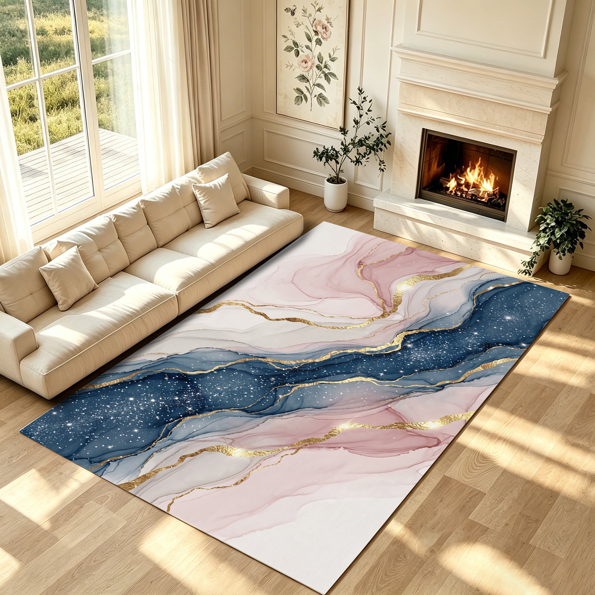 Liveonus Marble Swirl Abstract Gold Vein Non‑Slip Area Rug