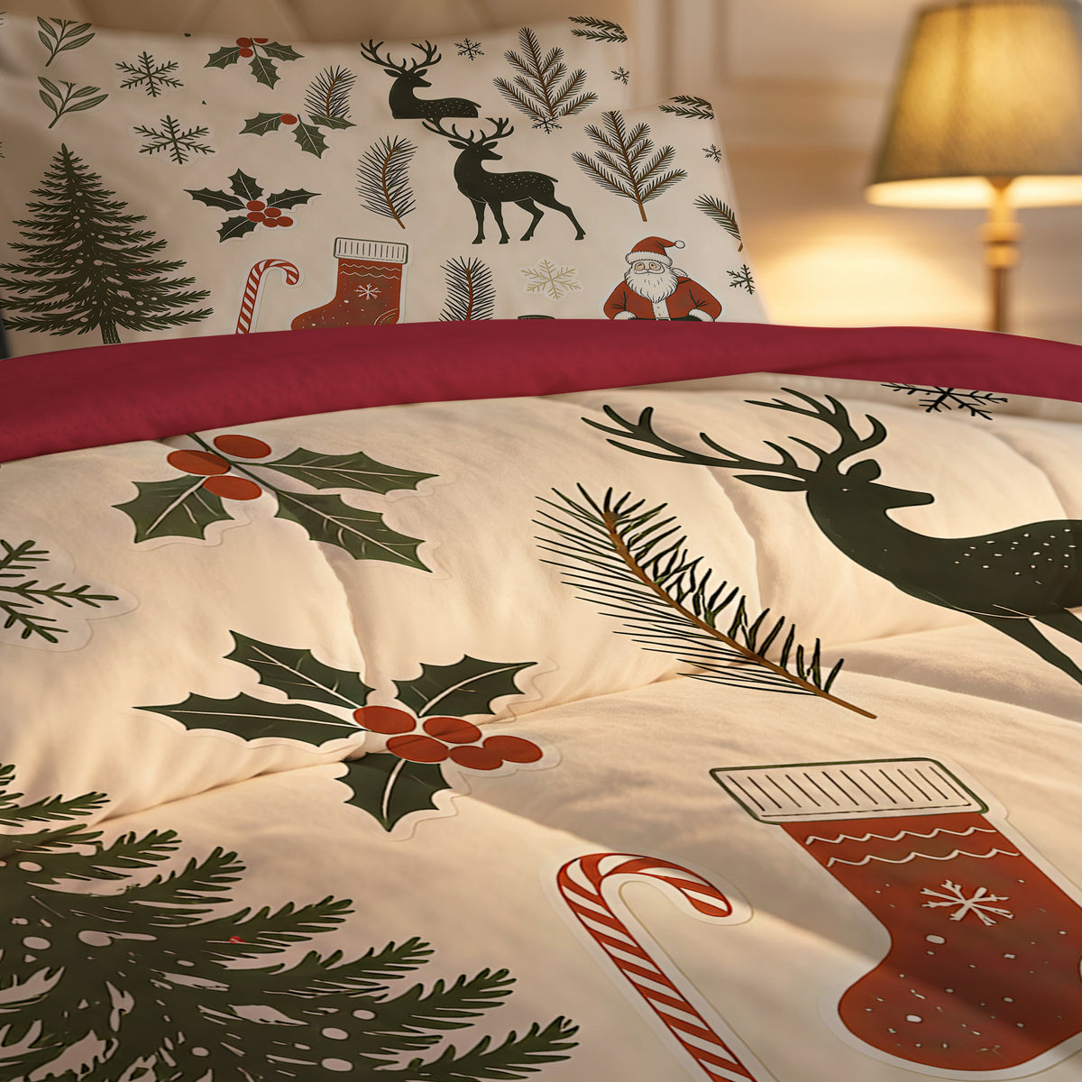 7 Pieces Cute Christmas Soft Lightweight Comforter Set
