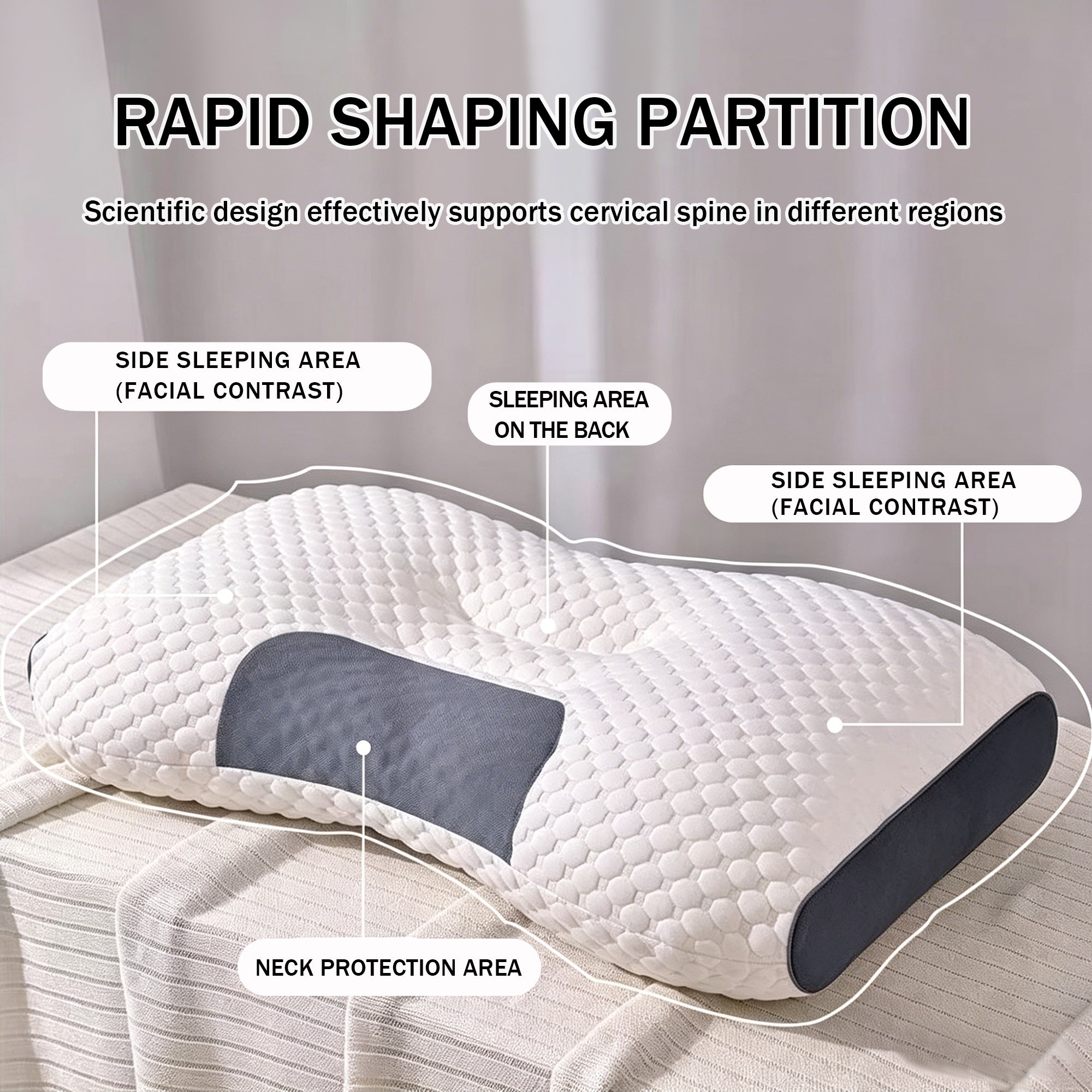 3D Bubble Knit Non-Collapse Ergonomic Partition Support Contour Pillow