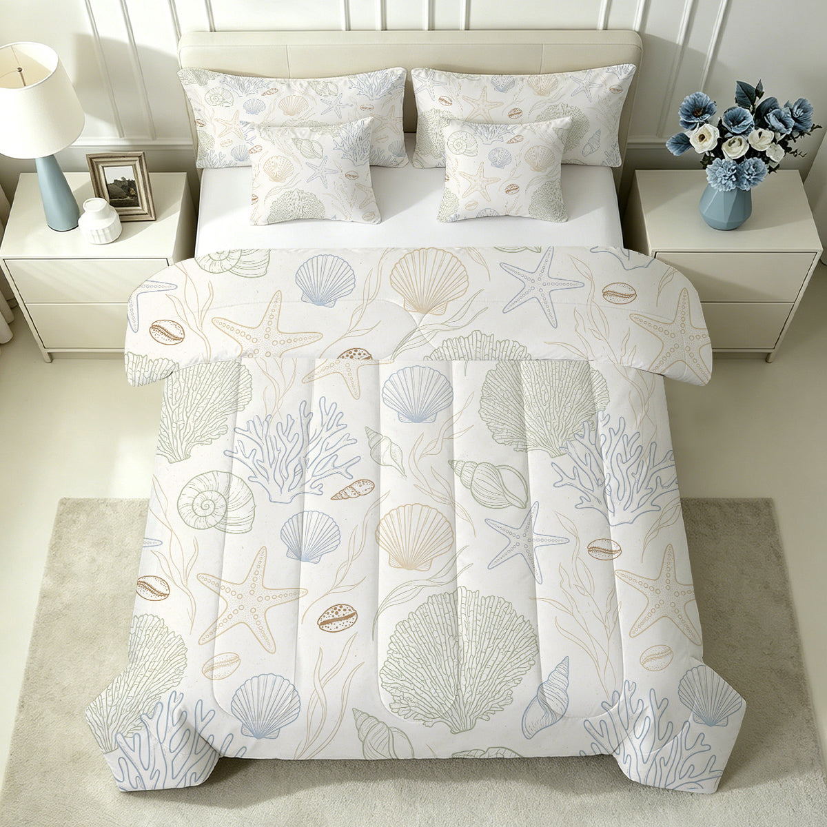 Liveonus 7pc Coastal Seashell Ocean Comforter Set All Season Bedding