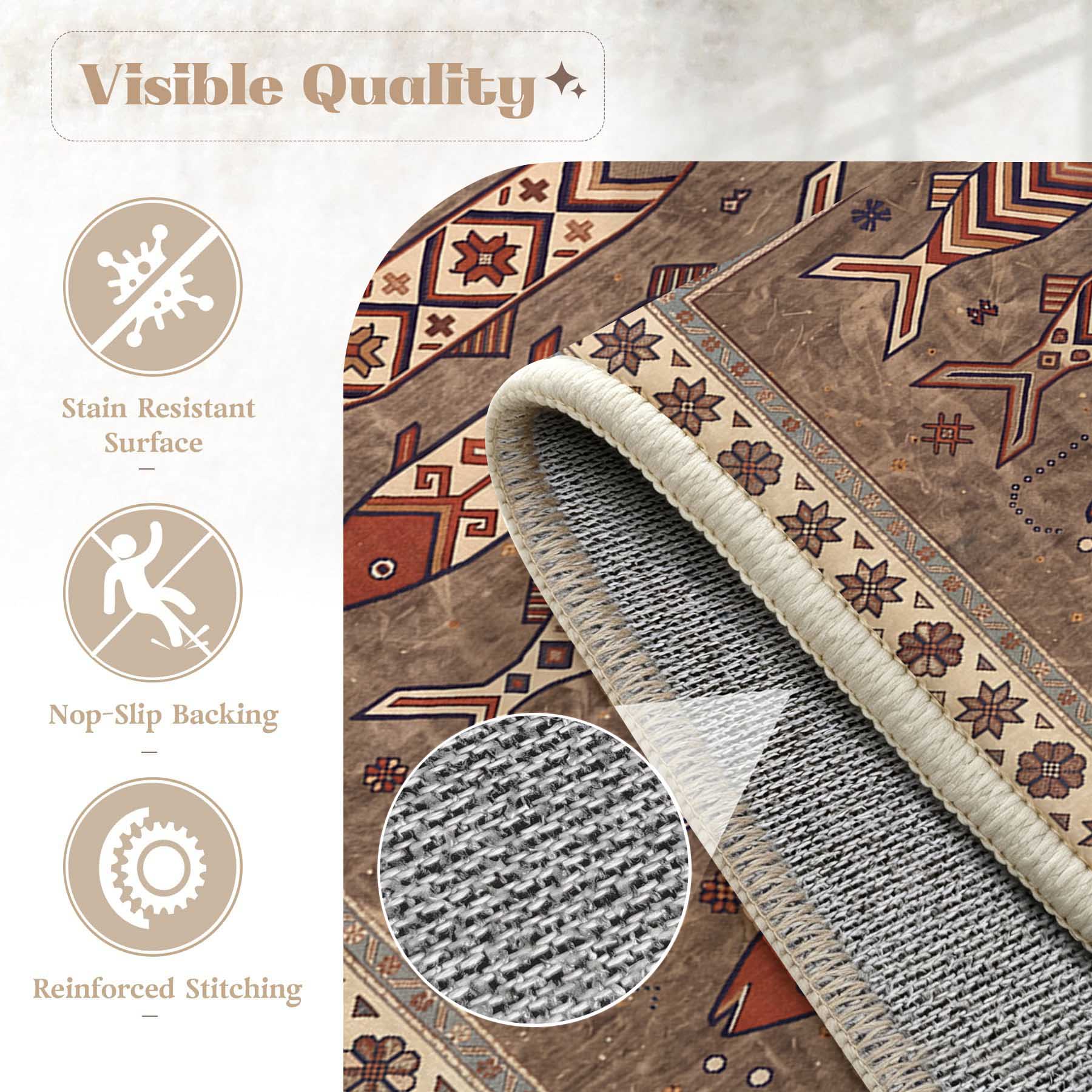 Vintage Boho Fish Non Slip Washable Area Rug