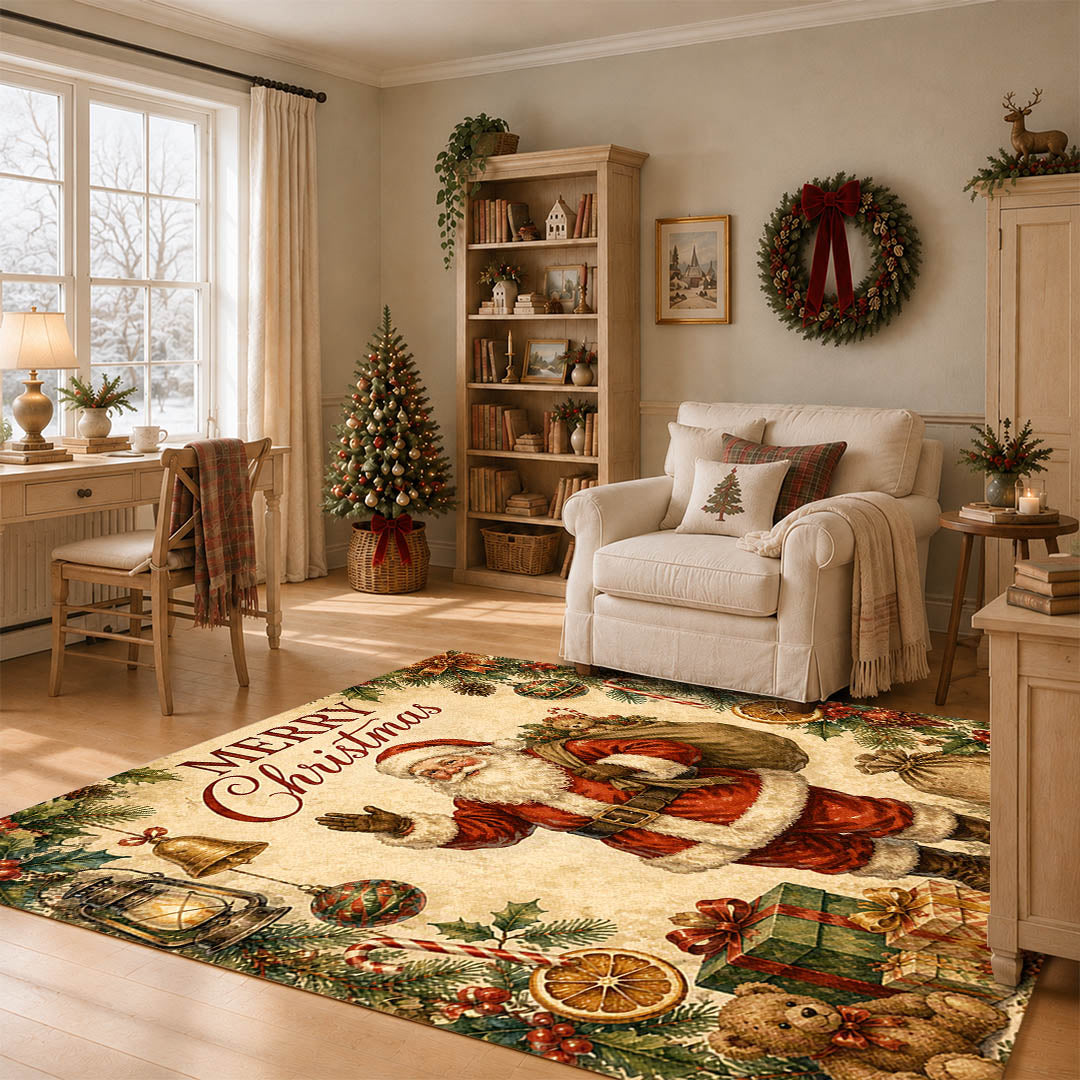 Vintage Christmas Non‑Slip Washable Area Rug