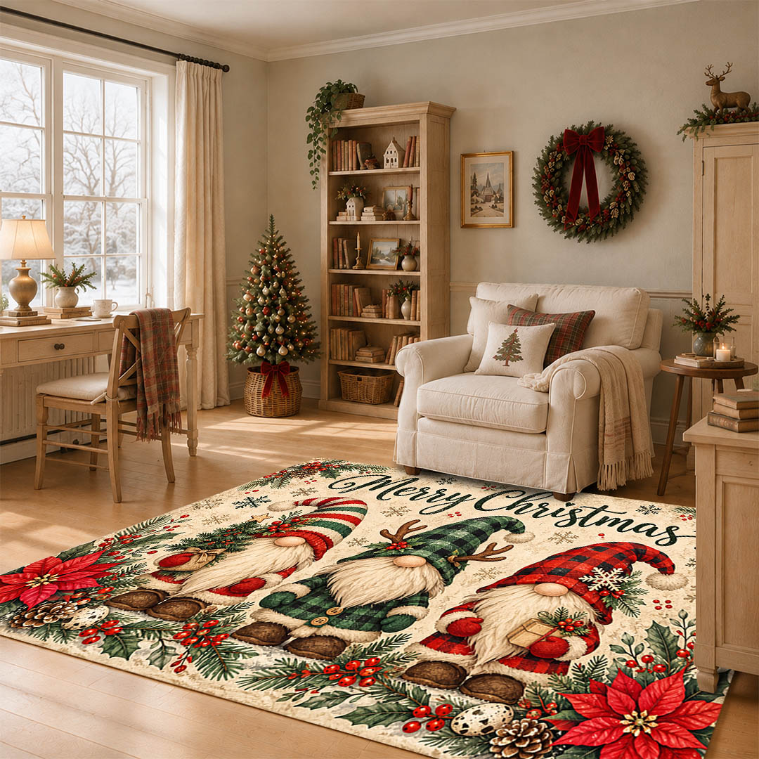 Christmas Gnome Santa Non‑Slip Washable Area Rug