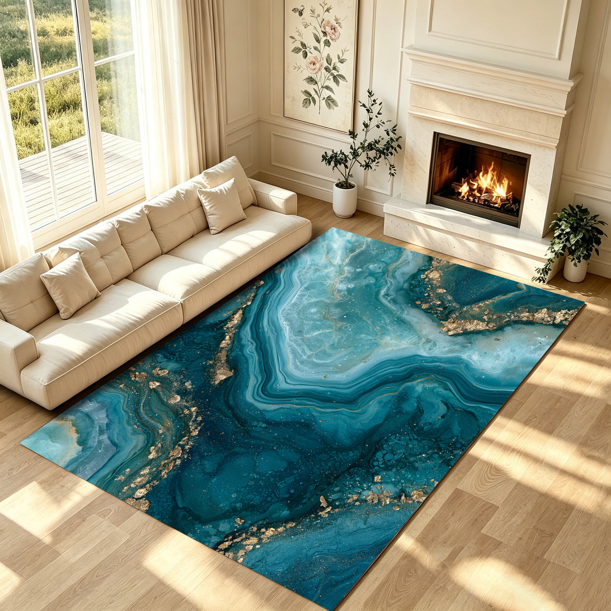 Liveonus Marble Swirl Abstract Gold Vein Non‑Slip Area Rug