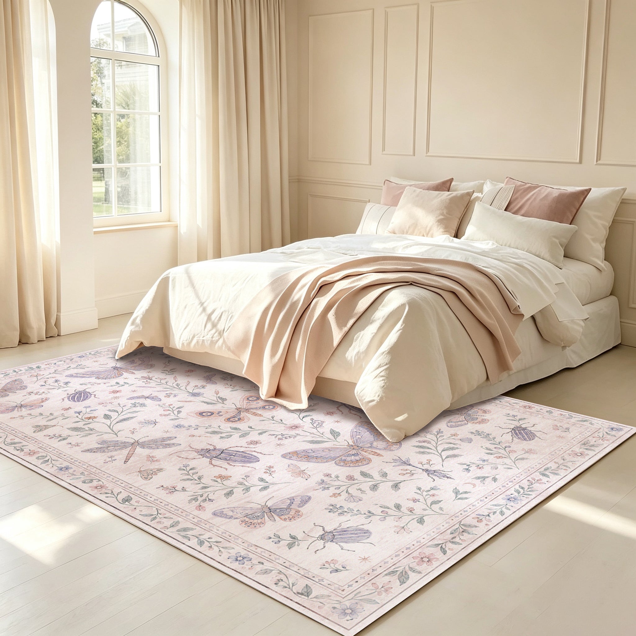 Liveonus Vintage Butterfly Insect Botanical Washable Area Rug