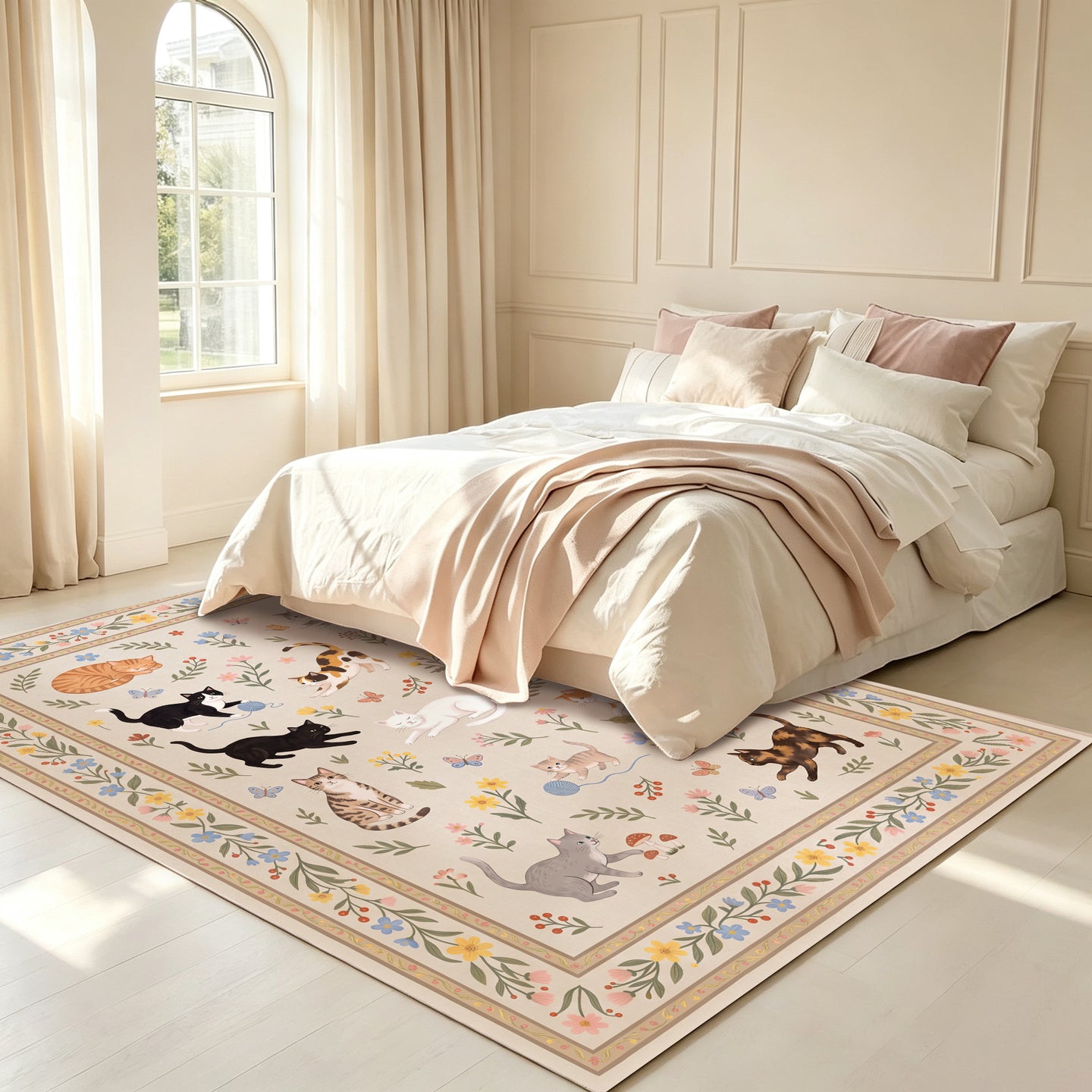 Liveonus Cute Cartoon Cat Floral Washable Area Rug