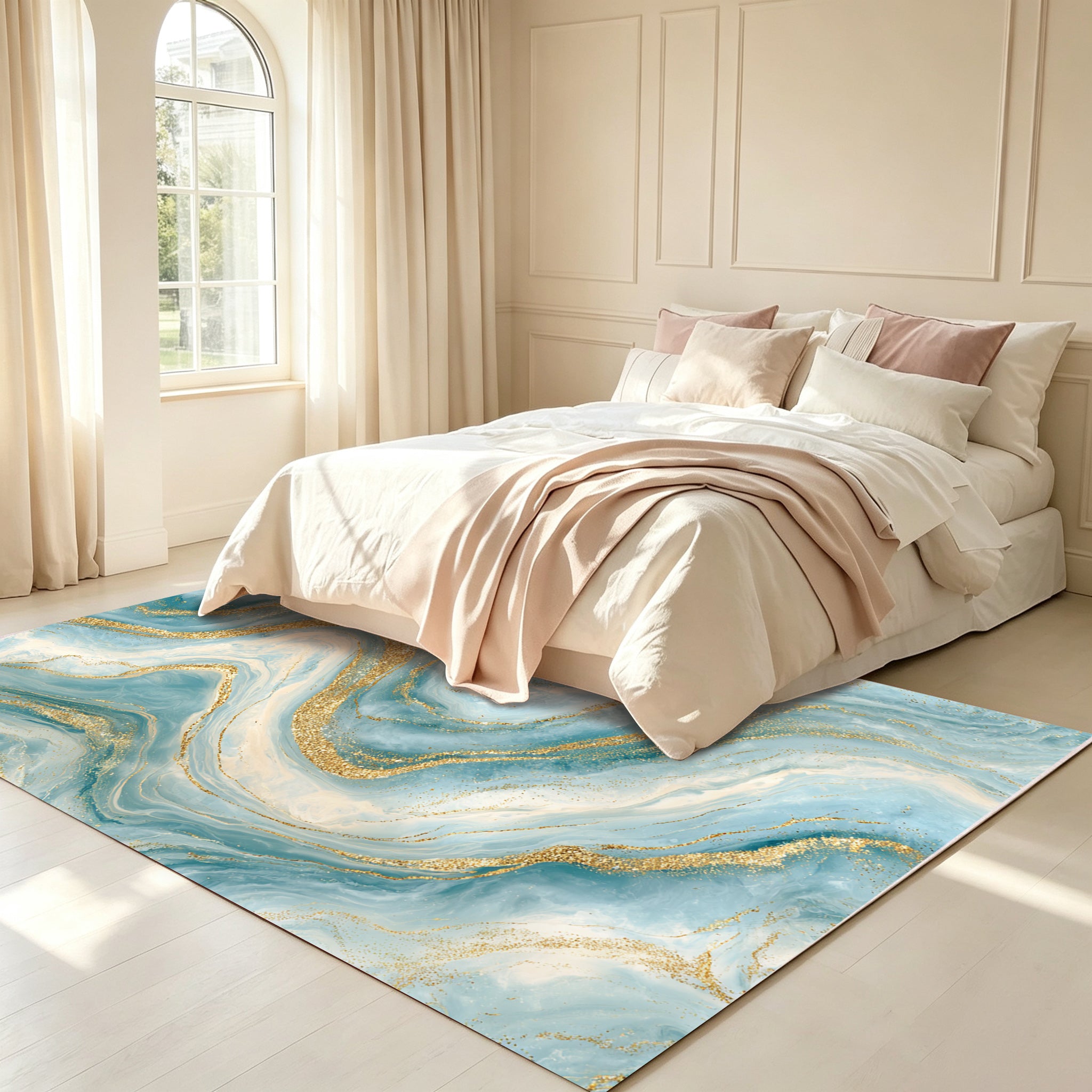 Liveonus Marble Swirl Abstract Gold Vein Non‑Slip Area Rug