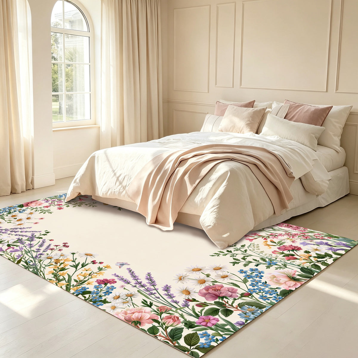 Liveonus Vintage Wildflower Floral Border Non‑Slip Area Rug