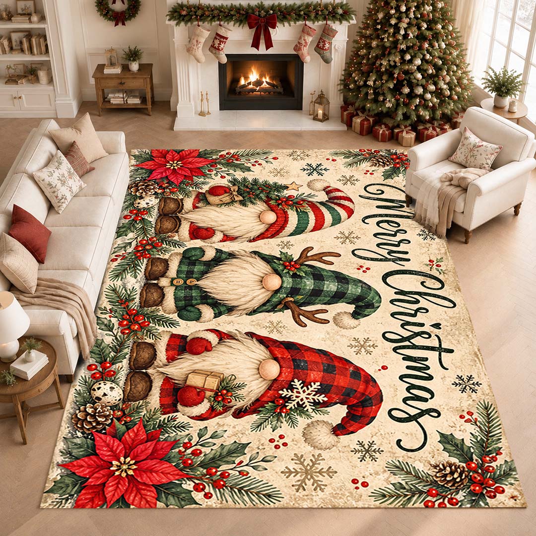 Christmas Gnome Santa Non‑Slip Washable Area Rug