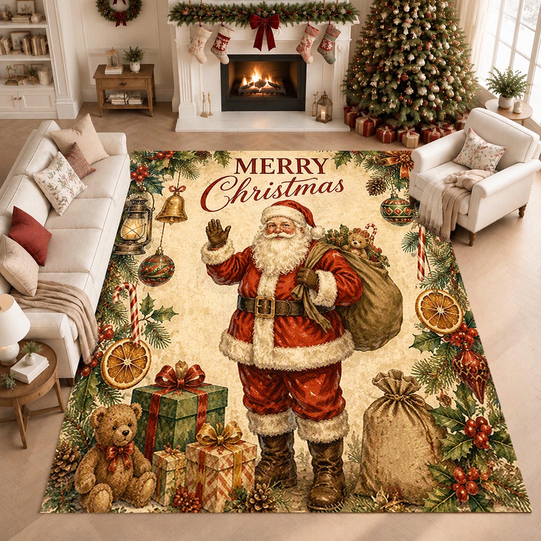 Vintage Christmas Non‑Slip Washable Area Rug