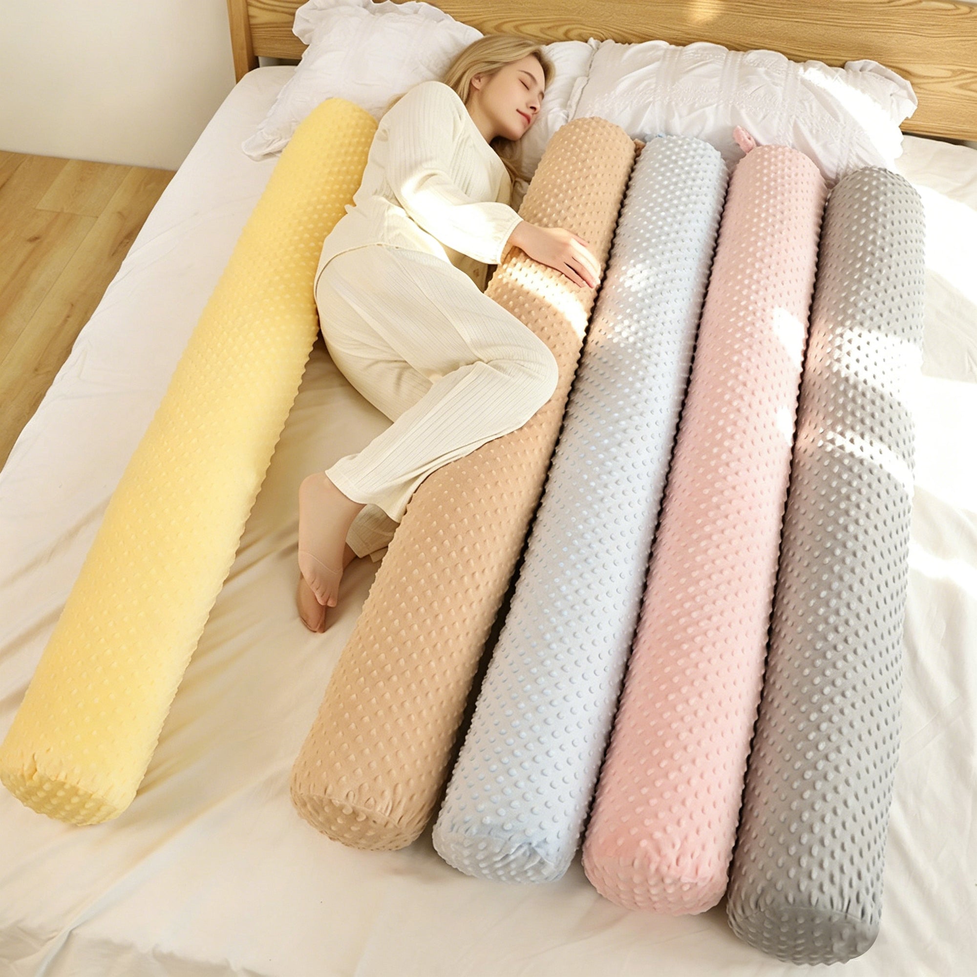 Long Round Minky Dot Huggable Bolster Body Pillow with Removable Washable Cover