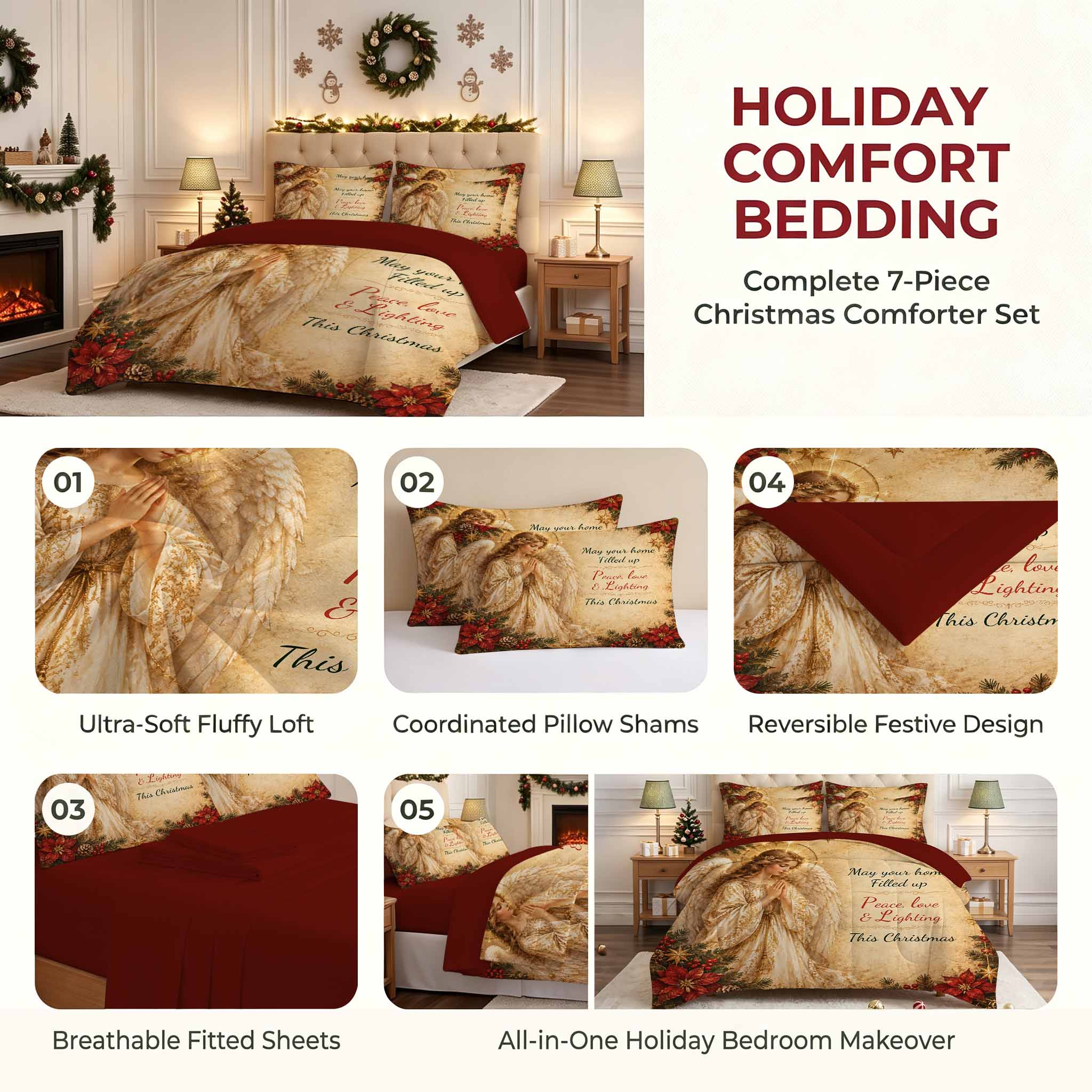 7-Piece Vintage Christmas Angel Comforter Set