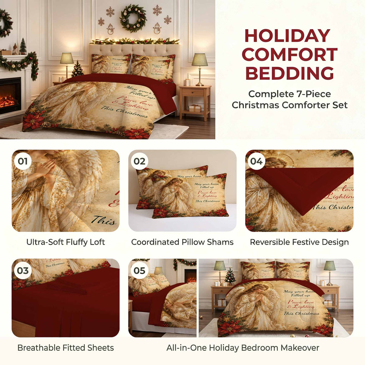 7-Piece Vintage Christmas Angel Comforter Set