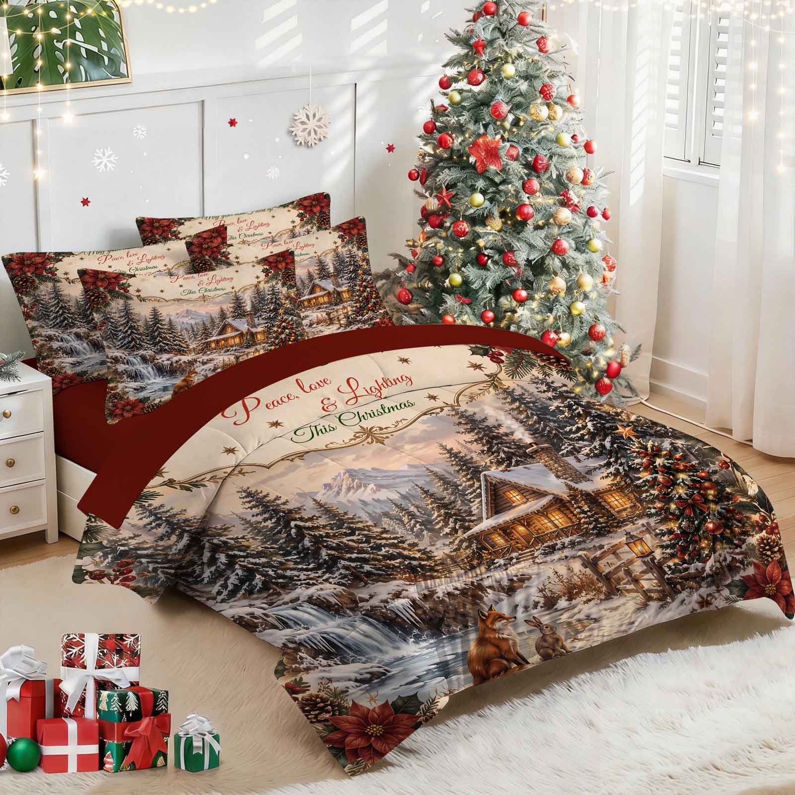 7-Piece Vintage Christmas Cabin Comforter Set