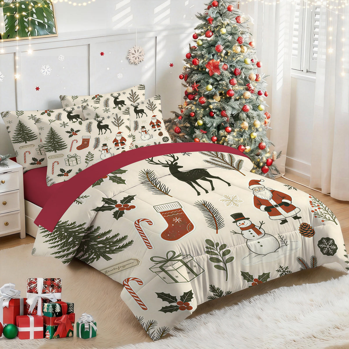 7 Pieces Cute Christmas Soft Lightweight Comforter Set
