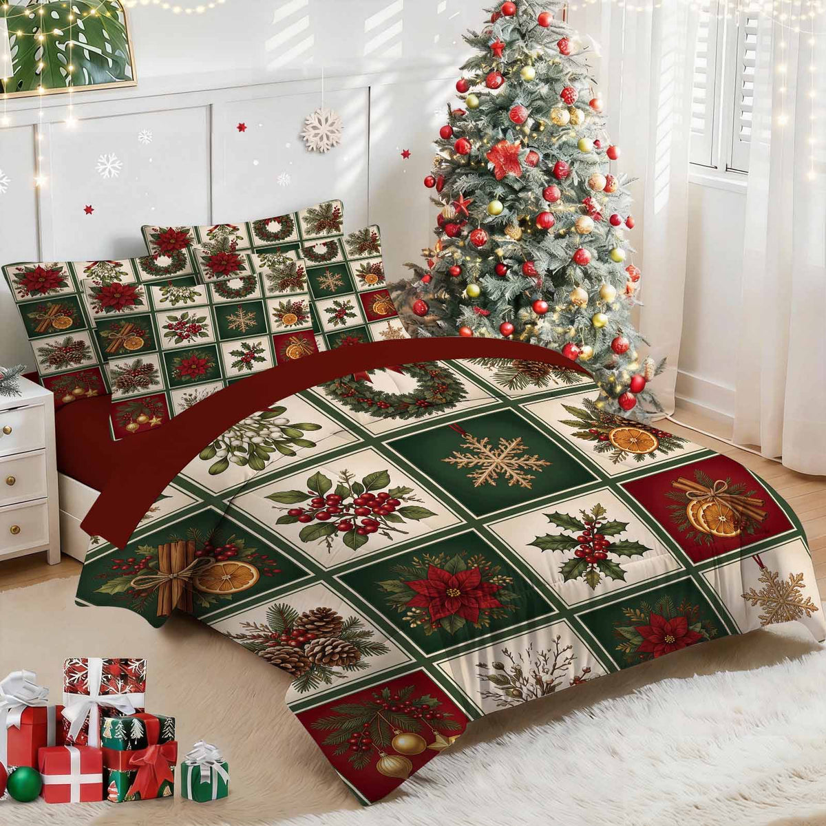 7-Piece Vintage Christmas Patchwork Comforter Set