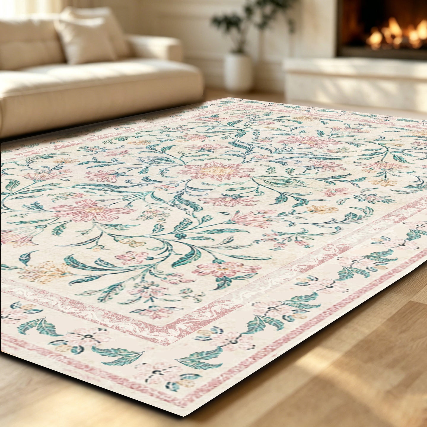 Liveonus Machine Washable French Country Vintage Floral Area Rug