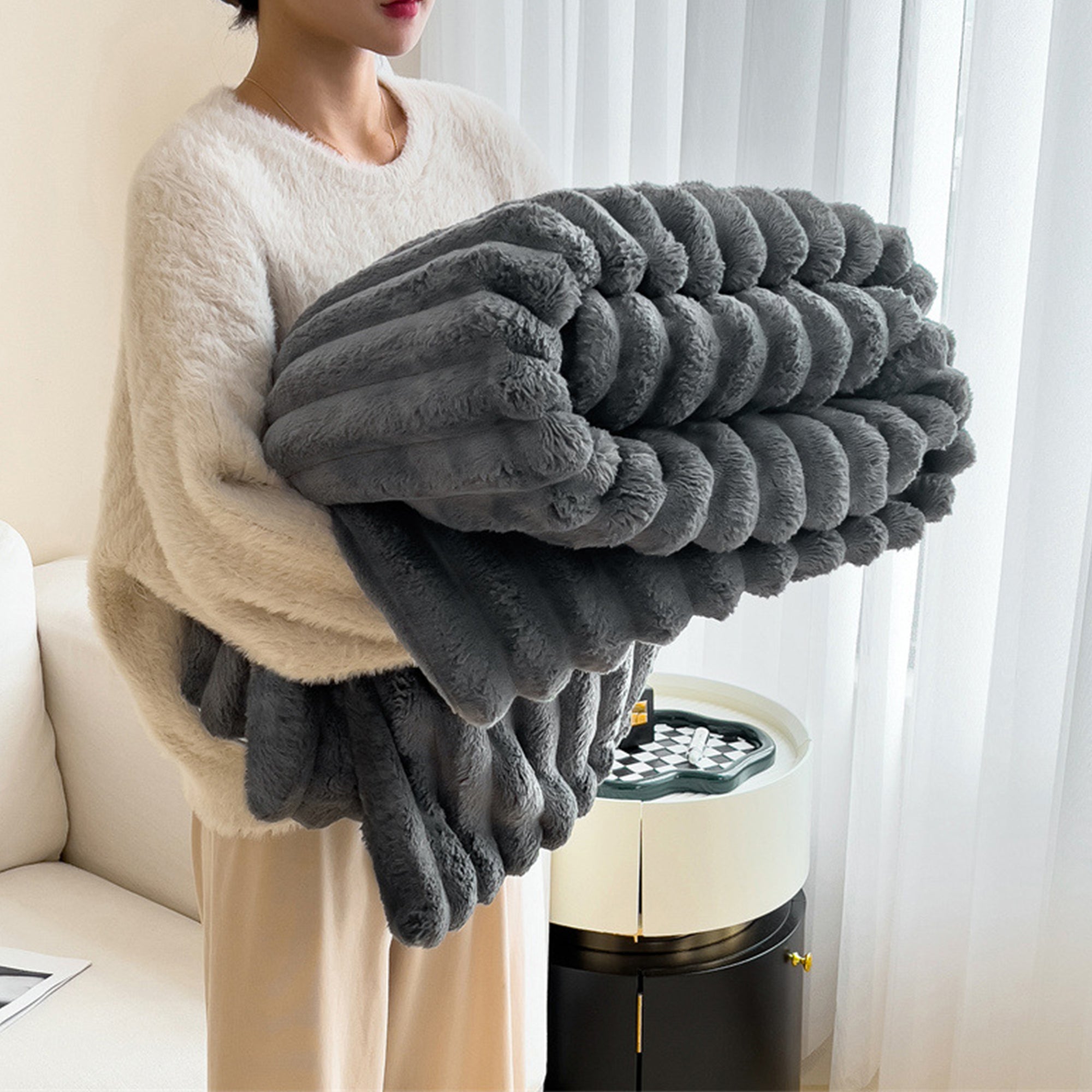Fluffy Soft Warm Faux Rabbit Blanket