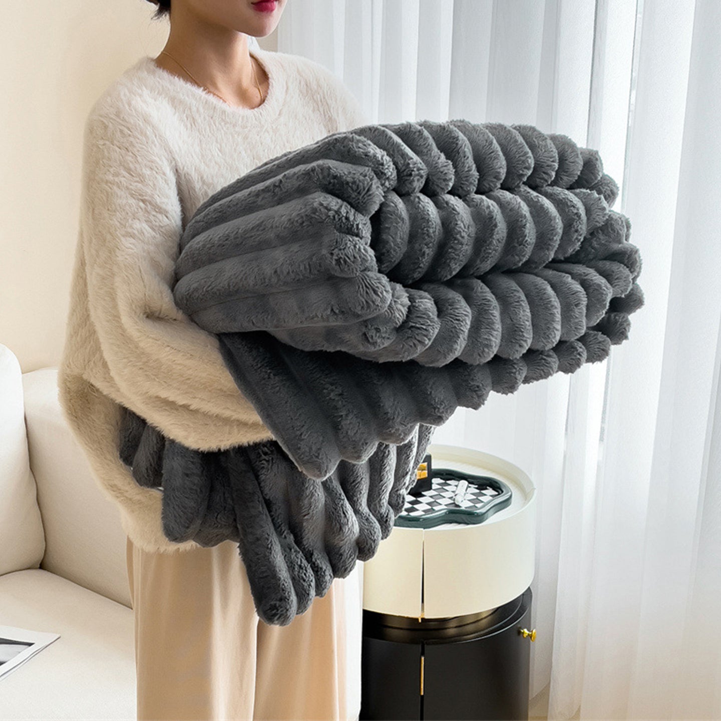 Fluffy Soft Warm Faux Rabbit Blanket