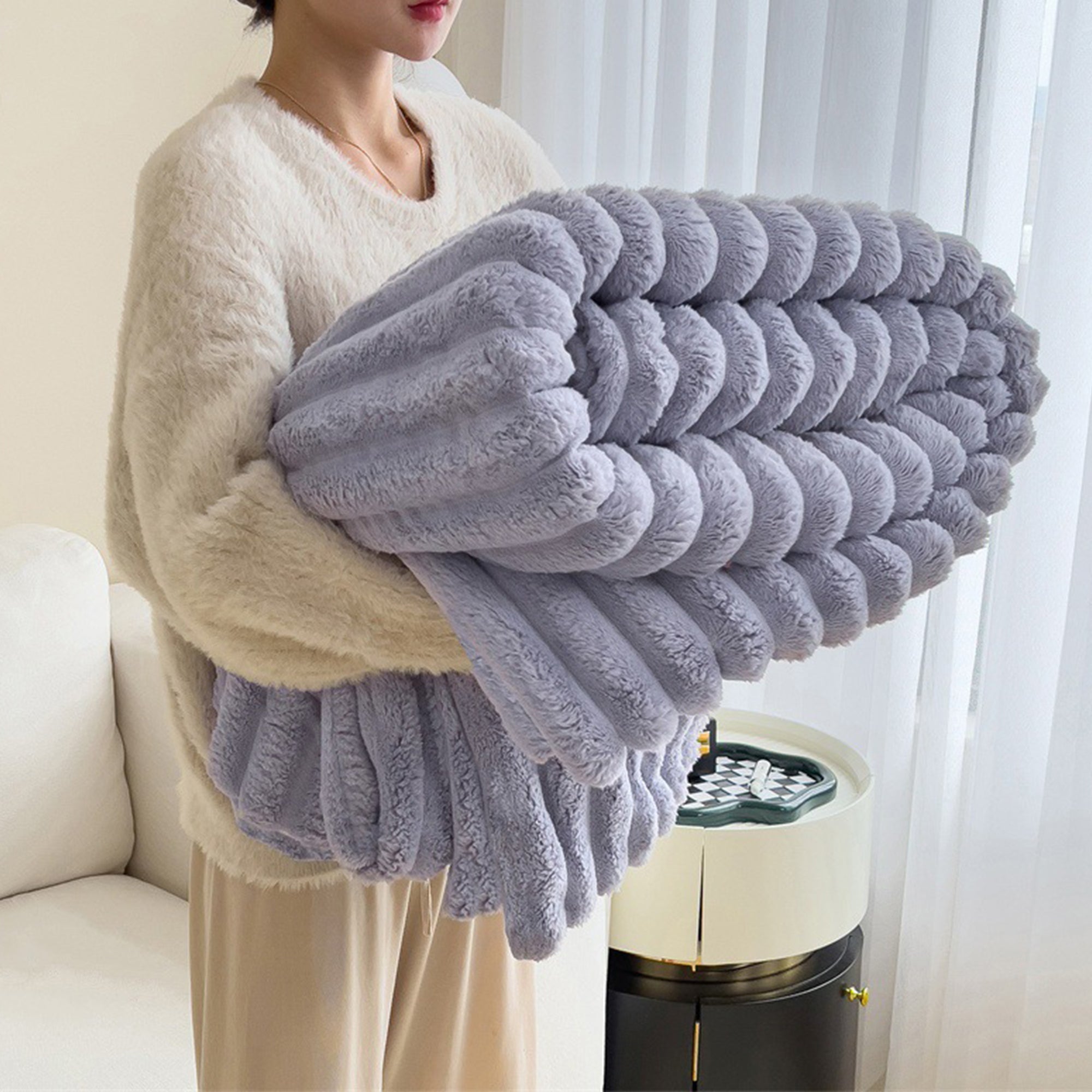 Fluffy Soft Warm Faux Rabbit Blanket