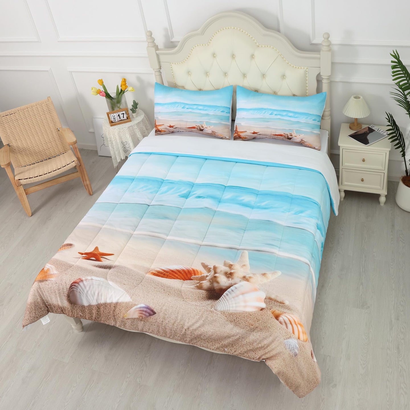 Liveonus 3 Pieces Microfiber Soft Fluffy Beach Themed Coastal Ocean Comforter Sets